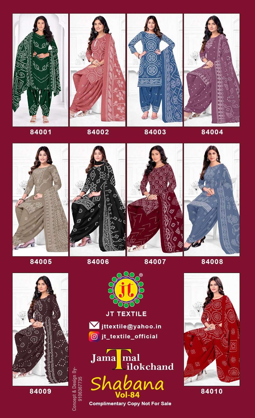 JT SHABANA VOL 84 COTTON BANDHANI PRINT PATIYALA SALWAR SUIT 