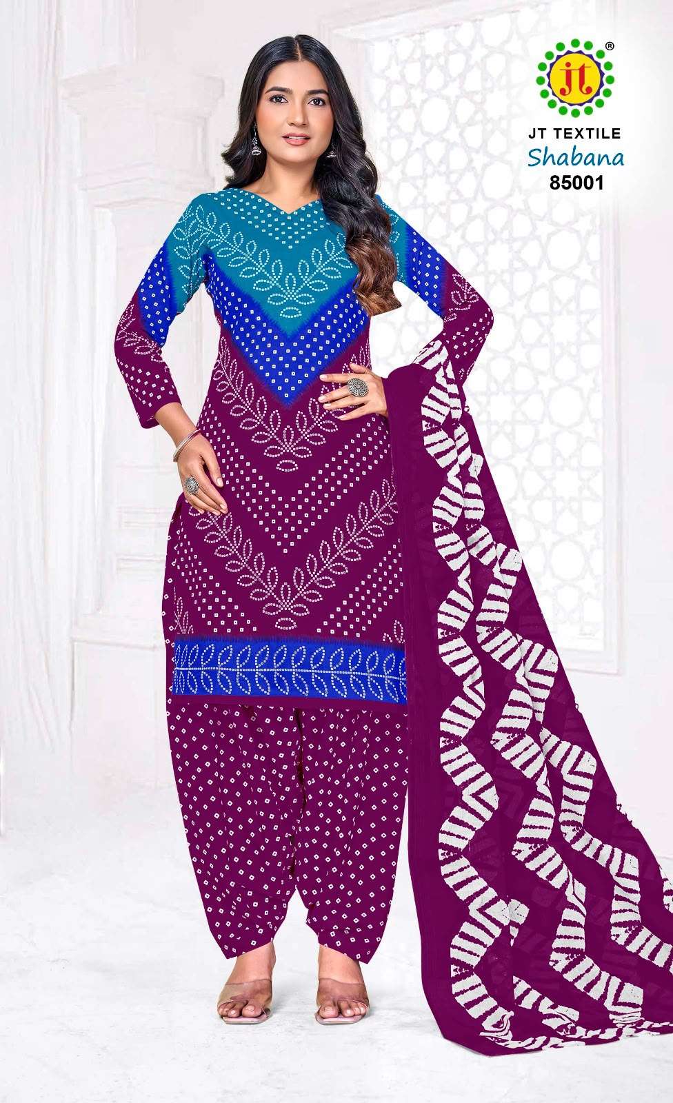 JT SHABANA VOL 85 COTTON BANDHANI PRINT PATIYALA SALWAR SUIT 