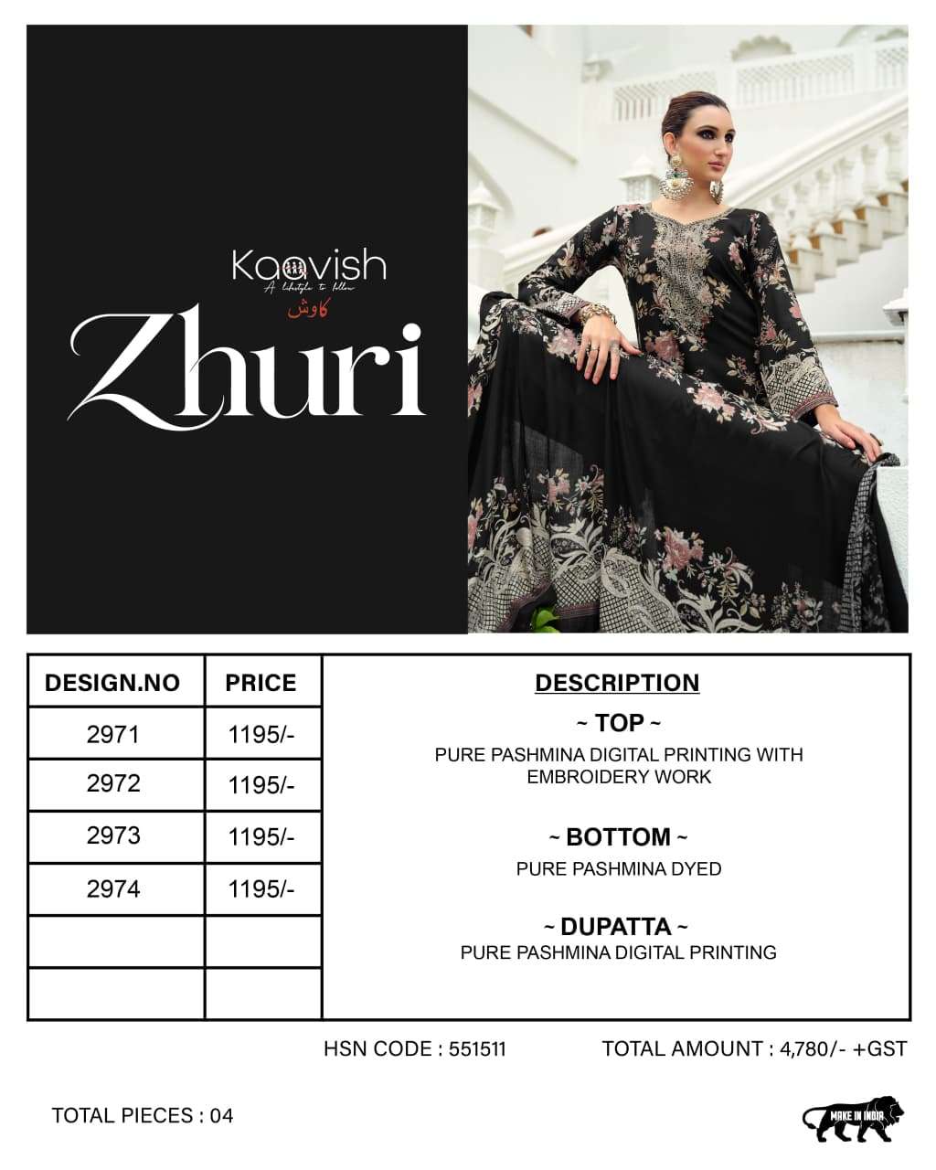 KAAVISH ZHURI VISCOSE PASHMINA DIGITAL PRINT WITH EMBROIDERY WORK SUIT