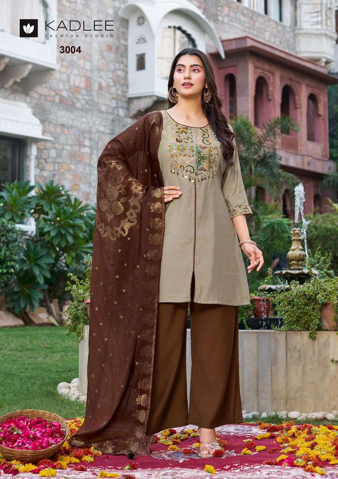 KADLEE FASHION TARNIKA SILK FANCY WORKS LADIES KURTI BOTTOM AND DUPATTA SET 