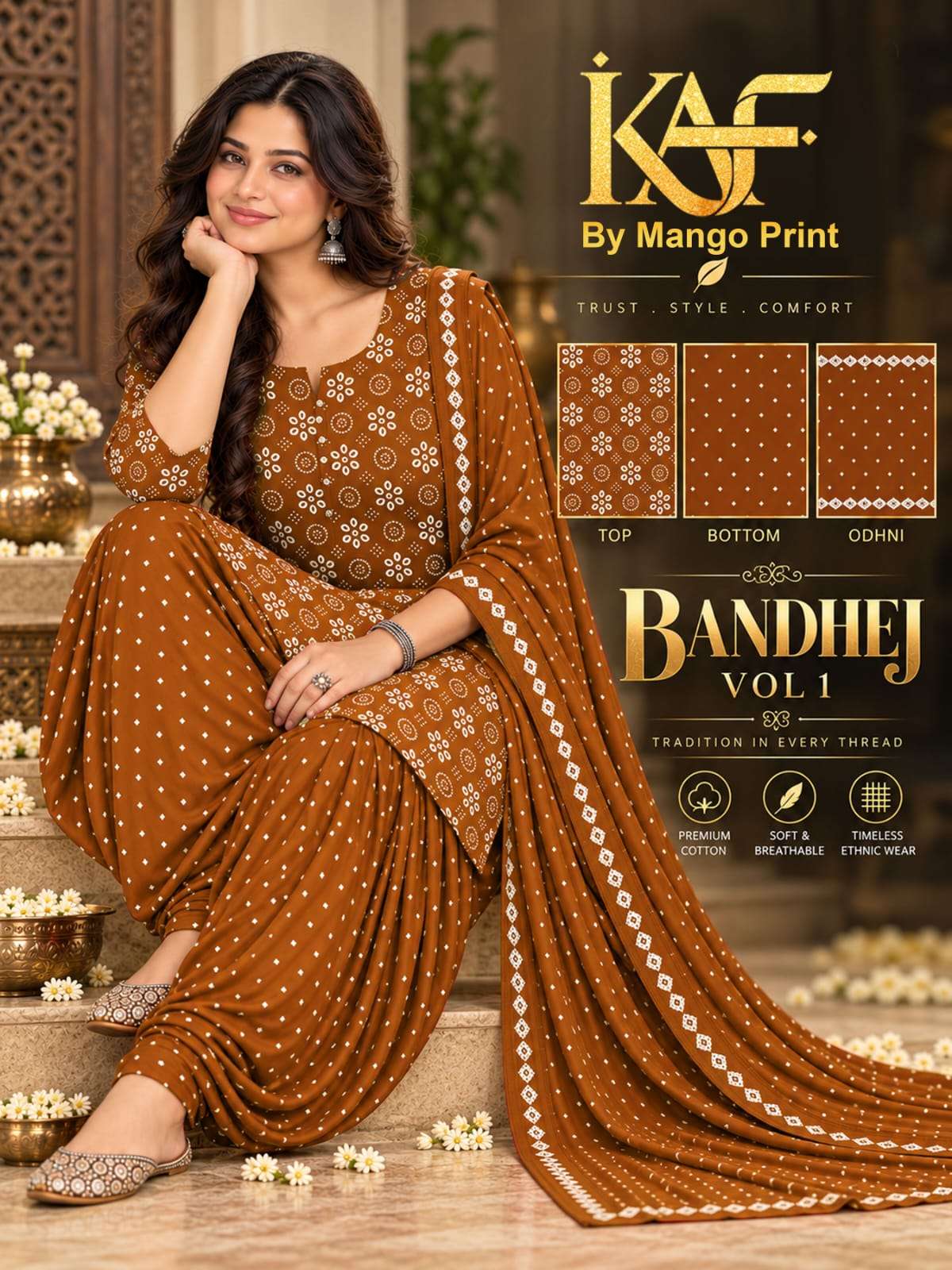 KAF FABRIC BANDHEJ VOL 1 COTTON PRINTED PATIYALA DRESS 