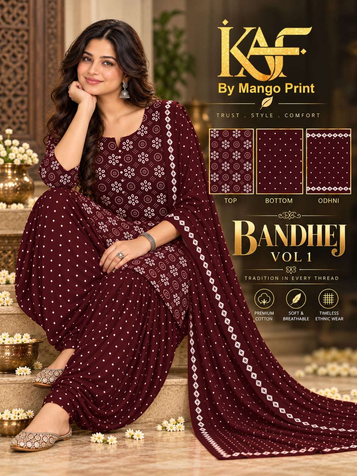 KAF FABRIC BANDHEJ VOL 1 COTTON PRINTED PATIYALA DRESS 