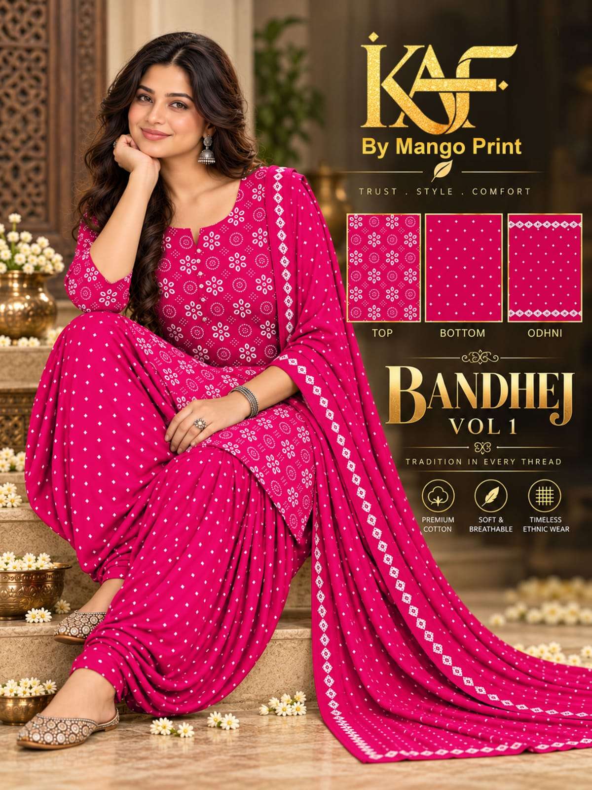 KAF FABRIC BANDHEJ VOL 1 COTTON PRINTED PATIYALA DRESS 