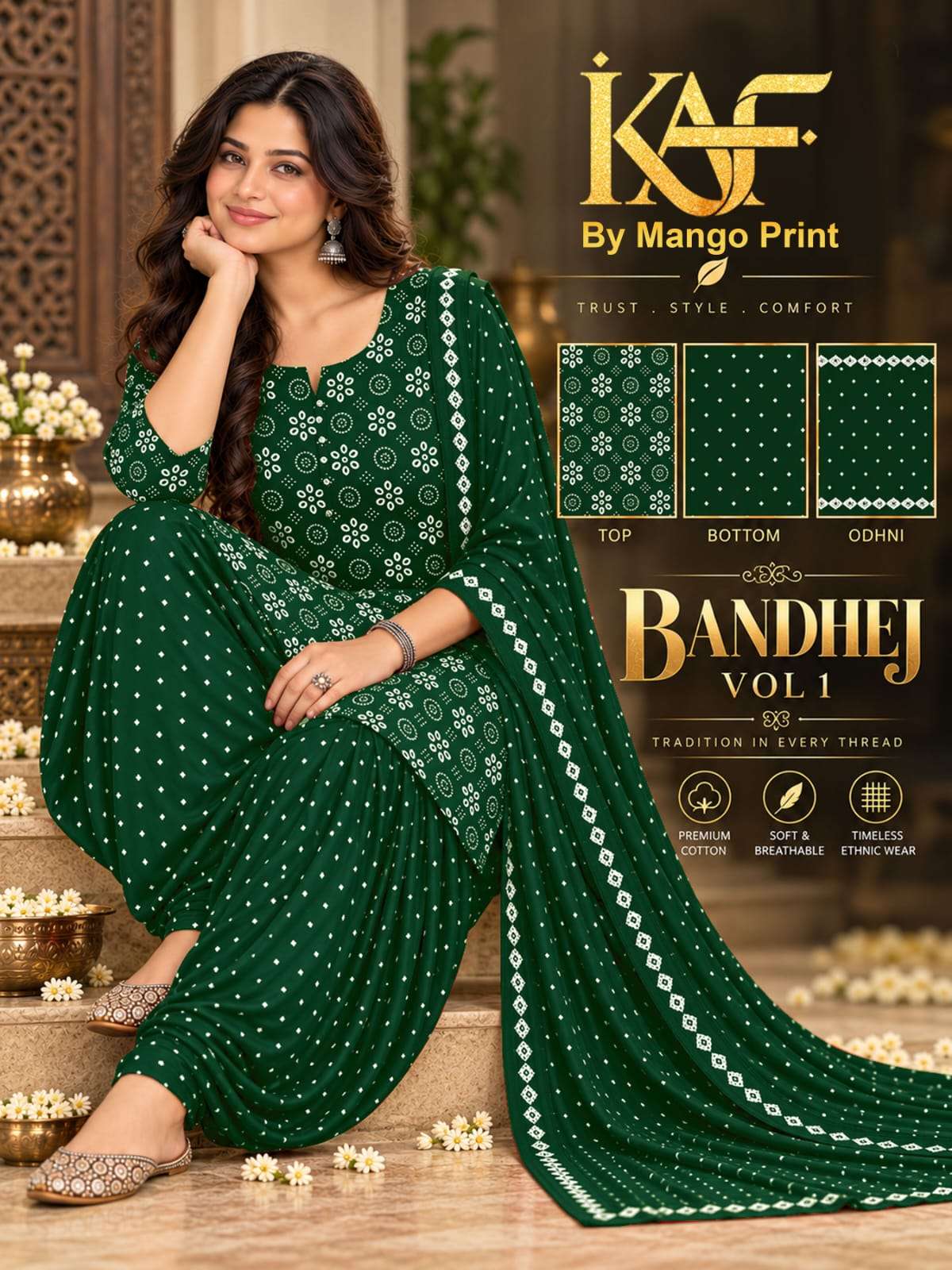 KAF FABRIC BANDHEJ VOL 1 COTTON PRINTED PATIYALA DRESS 