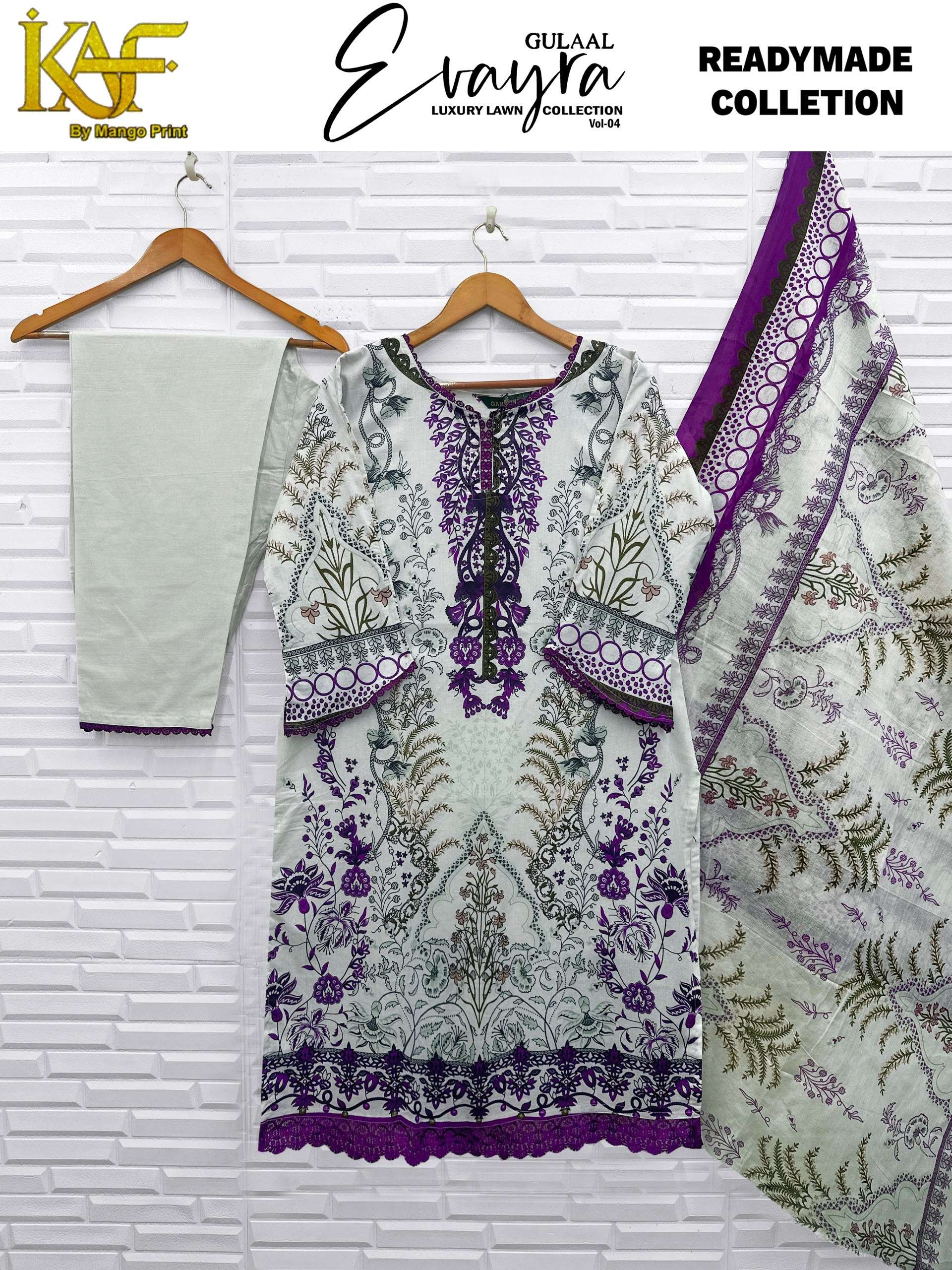 KAF FABRIC EVAYRA GULAAL LUXURY LAWN READY MADE COLLECTION VOL 4 