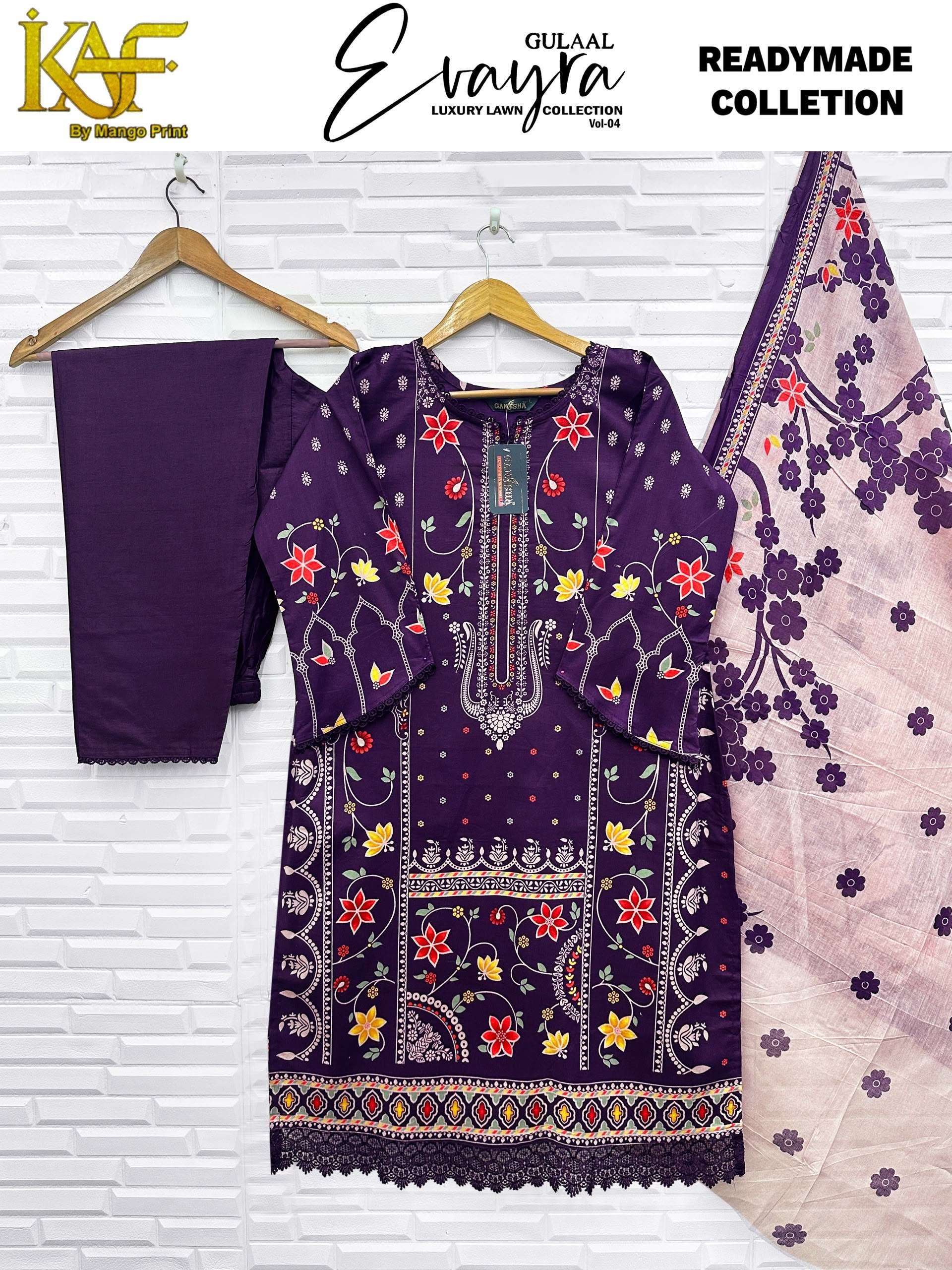 KAF FABRIC EVAYRA GULAAL LUXURY LAWN READY MADE COLLECTION VOL 4 