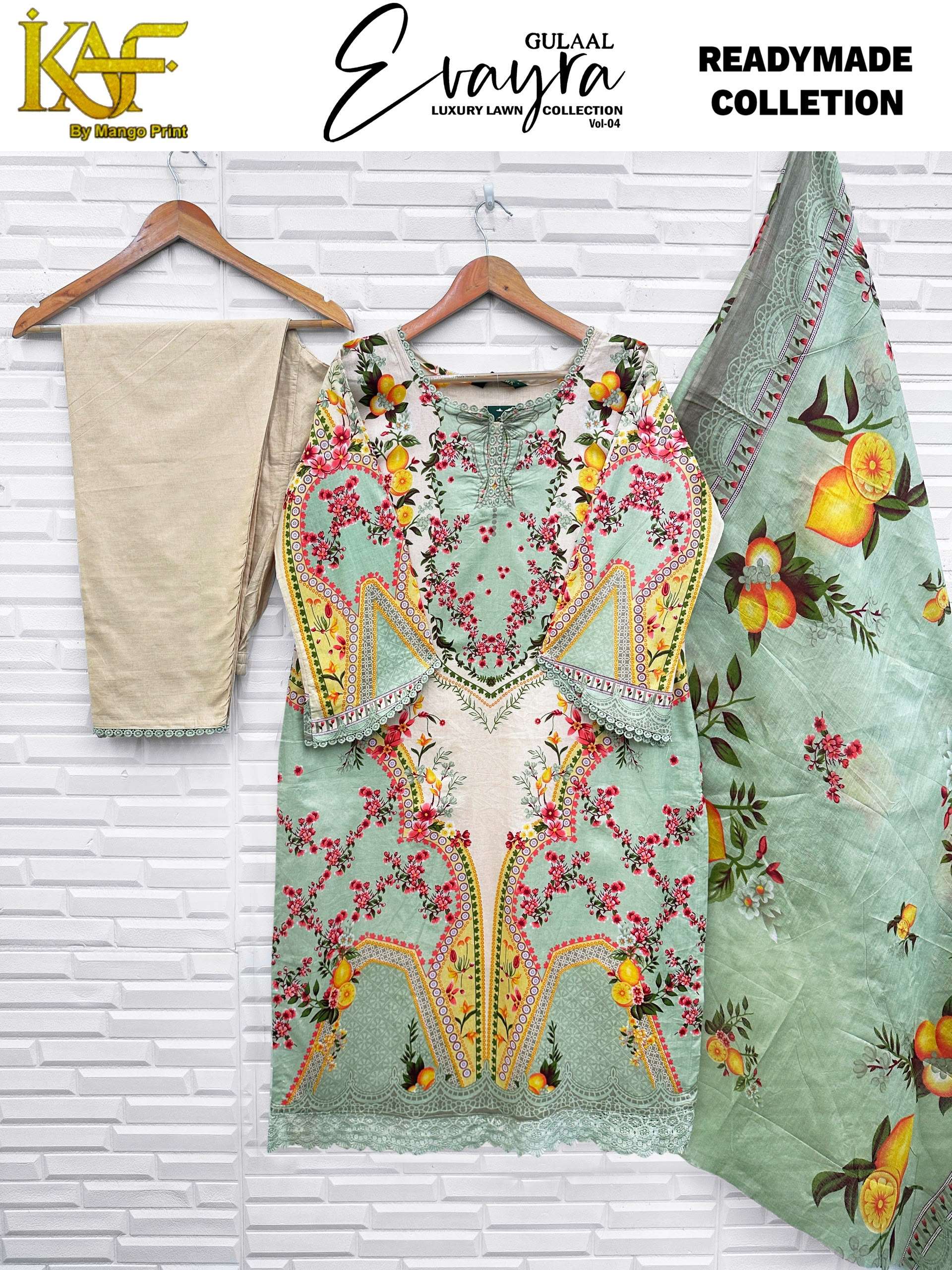 KAF FABRIC EVAYRA GULAAL LUXURY LAWN READY MADE COLLECTION VOL 4 