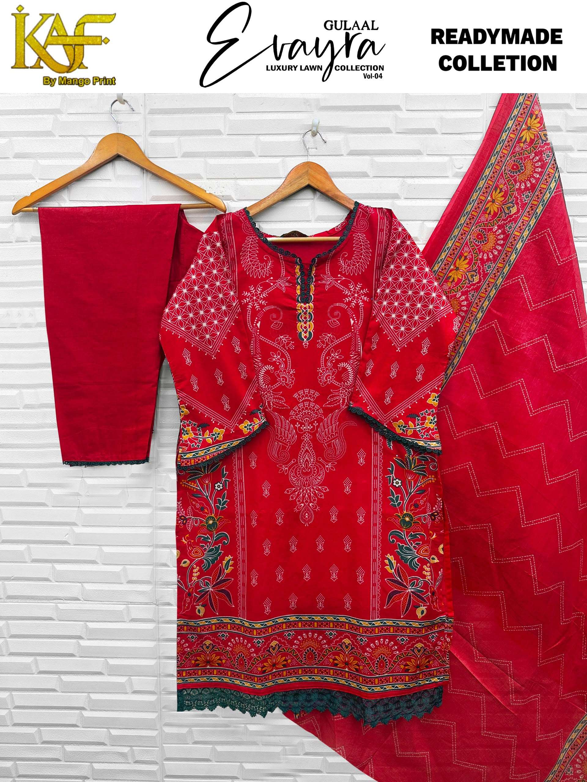 KAF FABRIC EVAYRA GULAAL LUXURY LAWN READY MADE COLLECTION VOL 4 