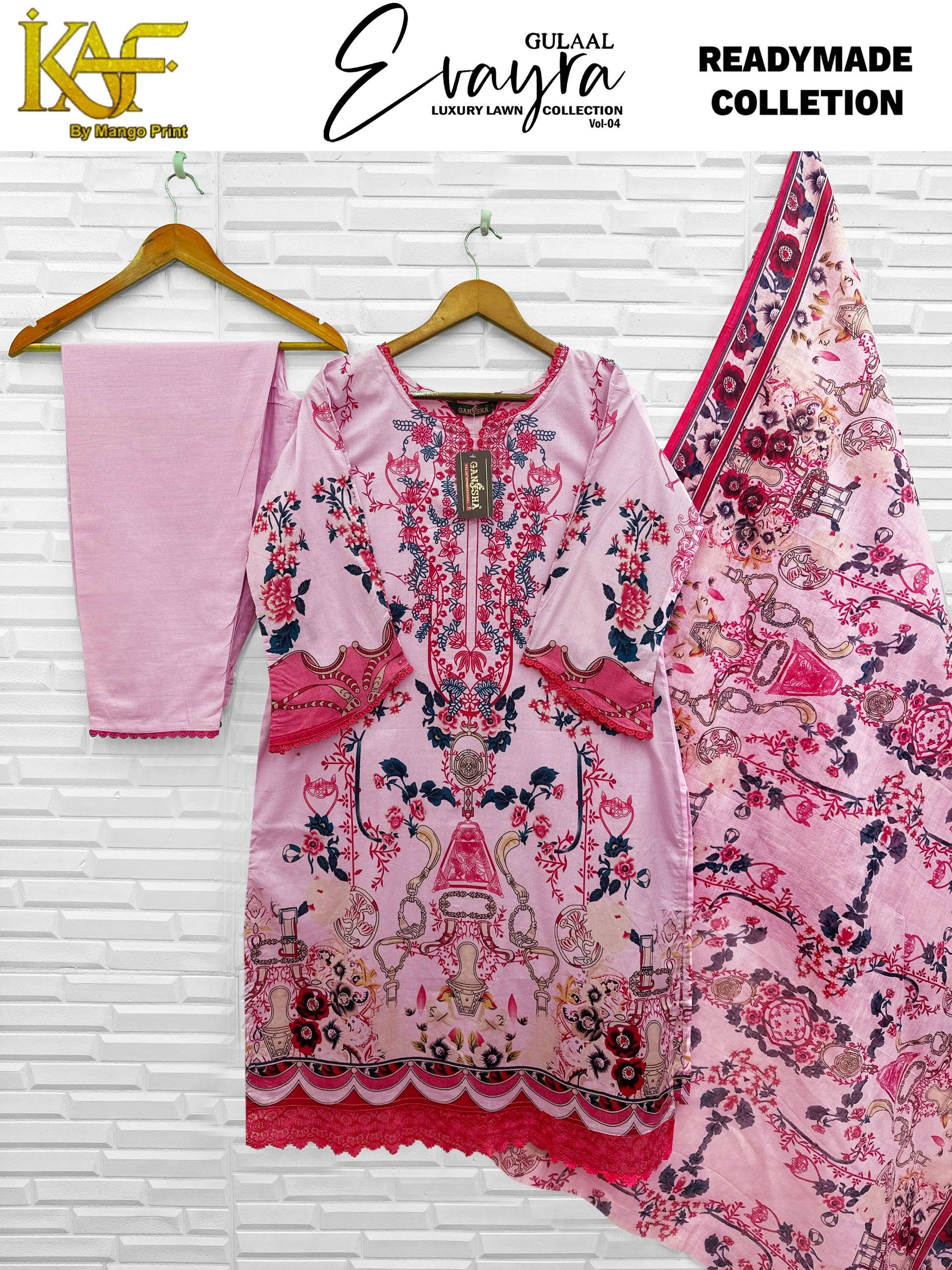 KAF FABRIC EVAYRA GULAAL LUXURY LAWN READY MADE COLLECTION VOL 4 