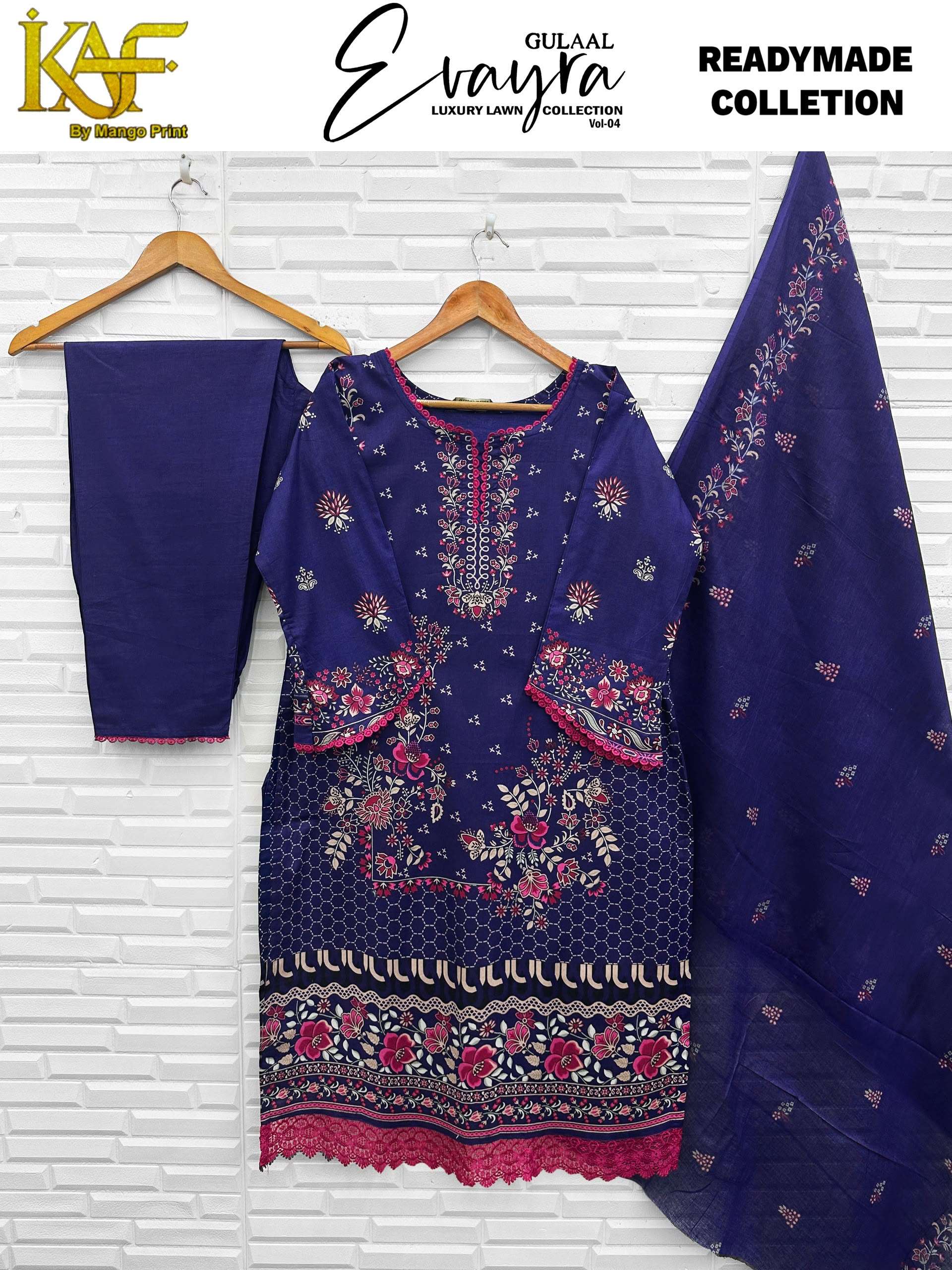 KAF FABRIC EVAYRA GULAAL LUXURY LAWN READY MADE COLLECTION VOL 4 