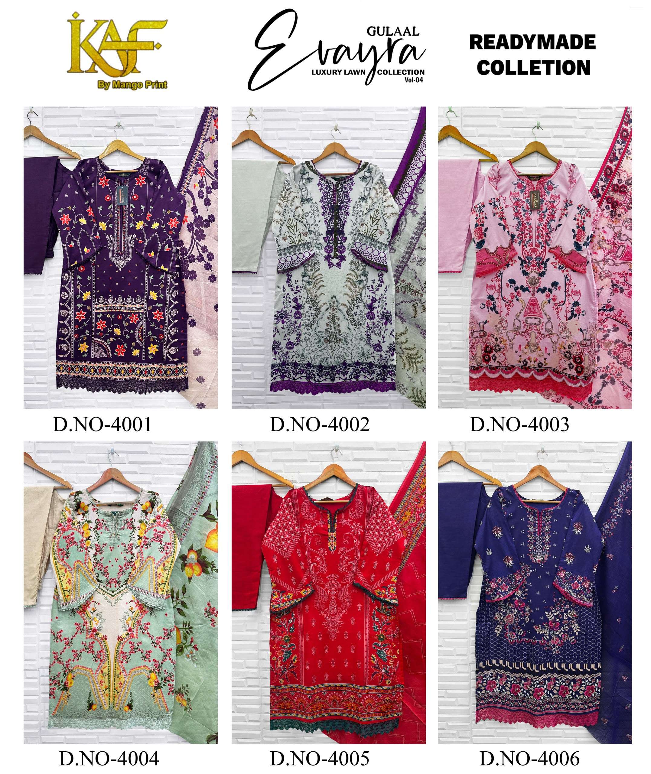 KAF FABRIC EVAYRA GULAAL LUXURY LAWN READY MADE COLLECTION VOL 4 