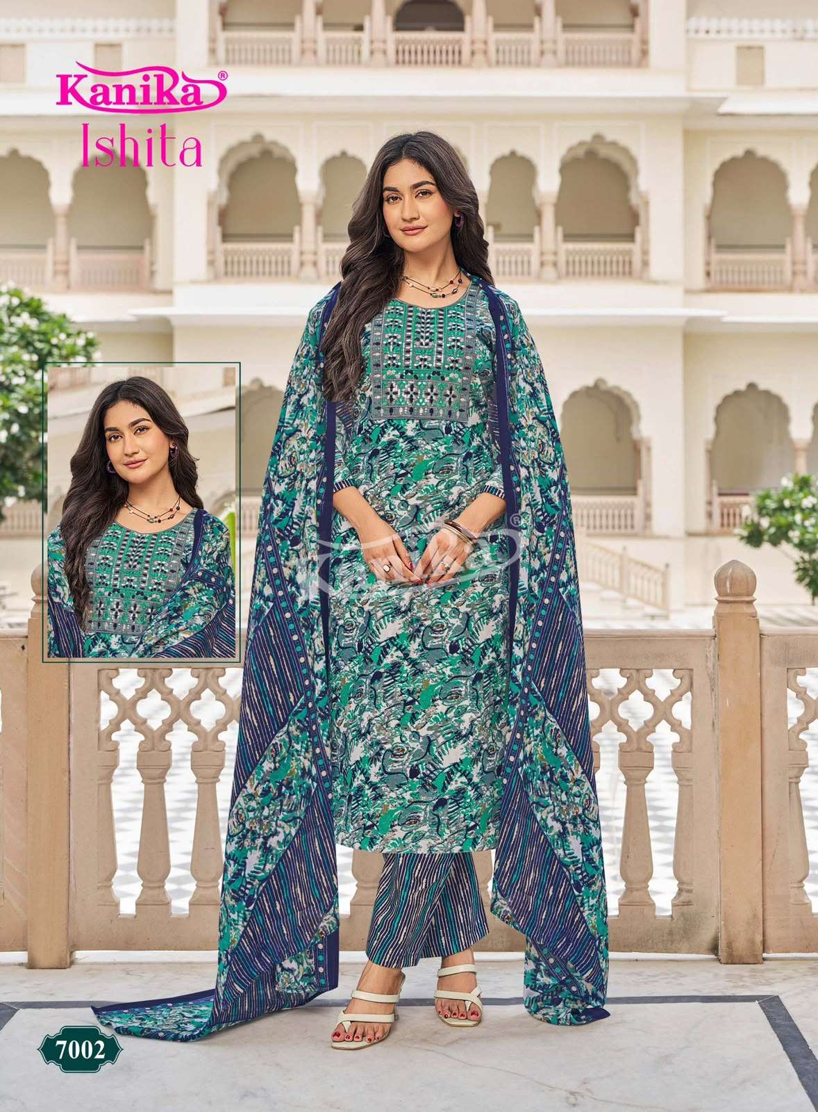KANIKA ISHITA VOL 7 COTTON PRINTED LADIES STRAIGHT CUT KURTI BOTTOM AND DUPATTA SET 