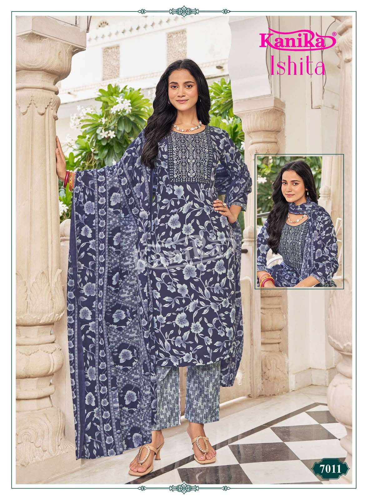 KANIKA ISHITA VOL 7 COTTON PRINTED LADIES STRAIGHT CUT KURTI BOTTOM AND DUPATTA SET 