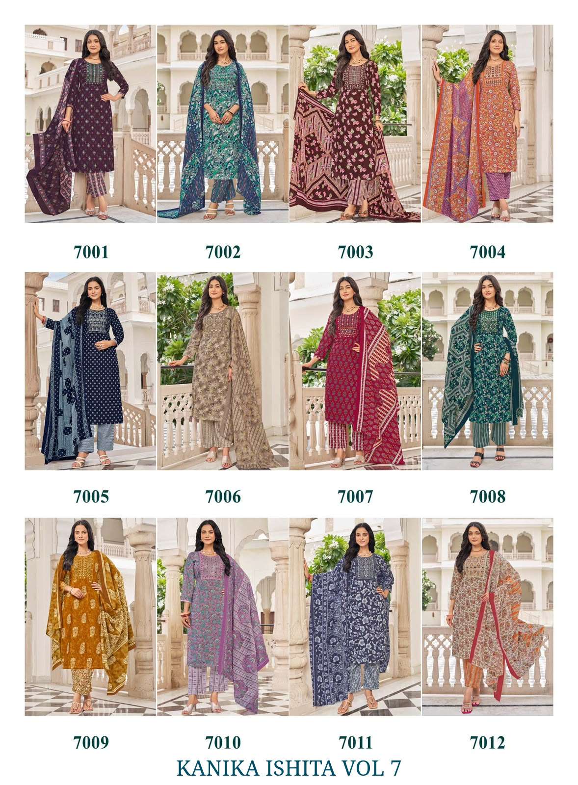 KANIKA ISHITA VOL 7 COTTON PRINTED LADIES STRAIGHT CUT KURTI BOTTOM AND DUPATTA SET 