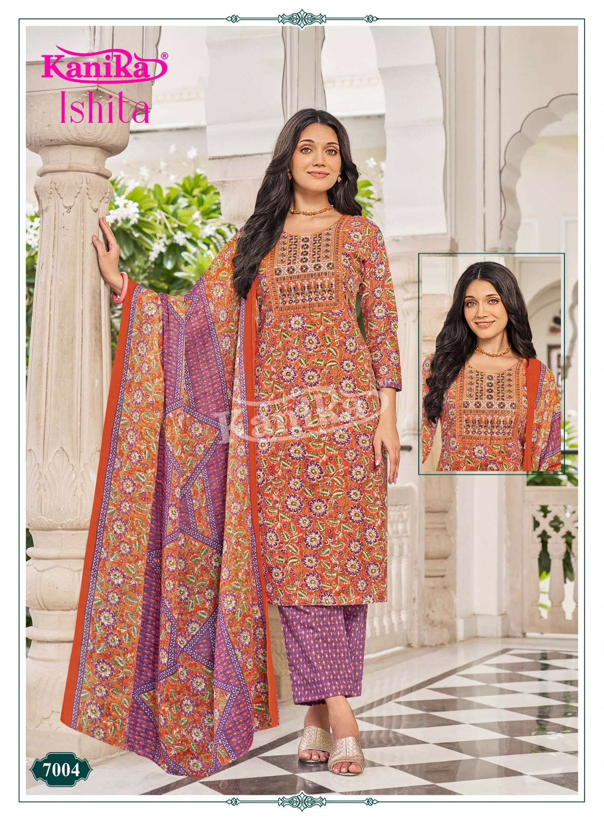 KANIKA ISHITA VOL 7 COTTON PRINTED LADIES STRAIGHT CUT KURTI BOTTOM AND DUPATTA SET 