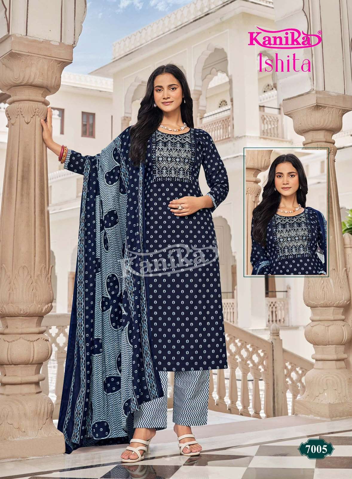 KANIKA ISHITA VOL 7 COTTON PRINTED LADIES STRAIGHT CUT KURTI BOTTOM AND DUPATTA SET 