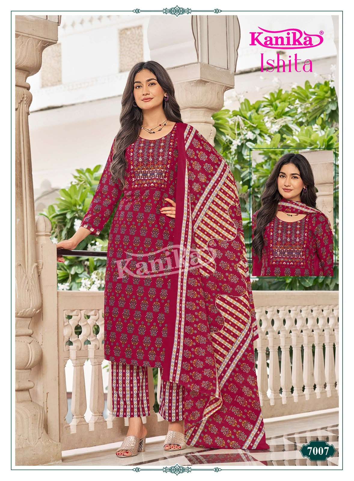 KANIKA ISHITA VOL 7 COTTON PRINTED LADIES STRAIGHT CUT KURTI BOTTOM AND DUPATTA SET 