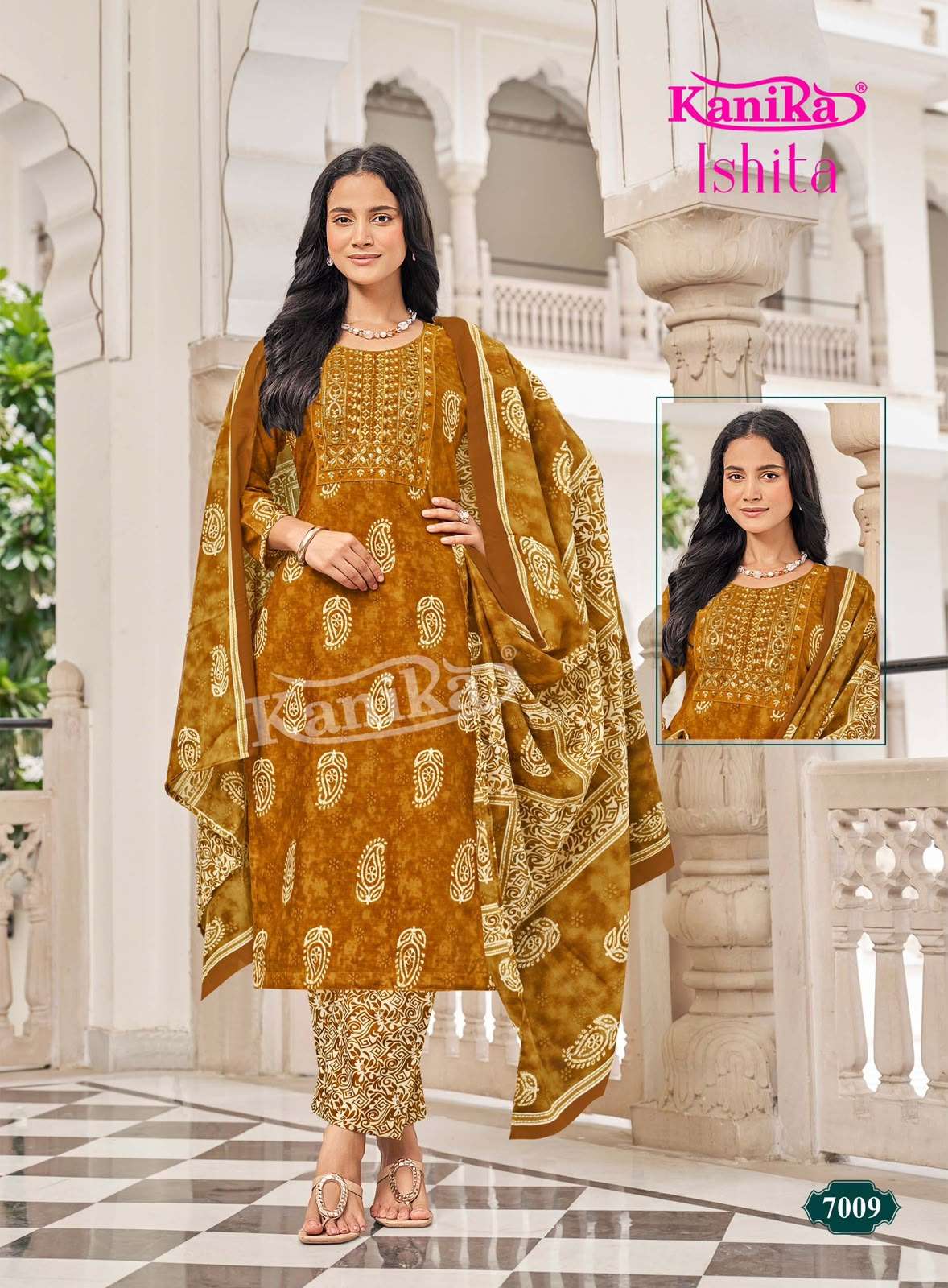 KANIKA ISHITA VOL 7 COTTON PRINTED LADIES STRAIGHT CUT KURTI BOTTOM AND DUPATTA SET 