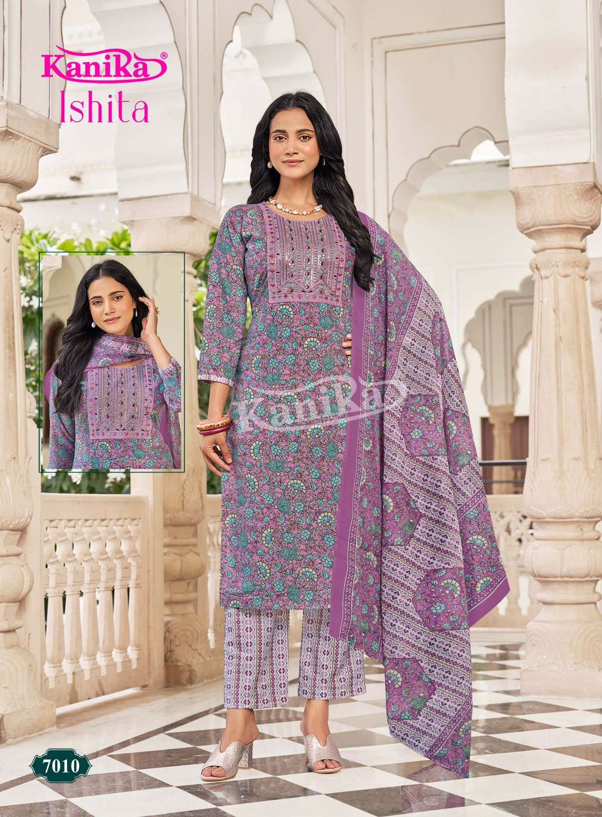KANIKA ISHITA VOL 7 COTTON PRINTED LADIES STRAIGHT CUT KURTI BOTTOM AND DUPATTA SET 