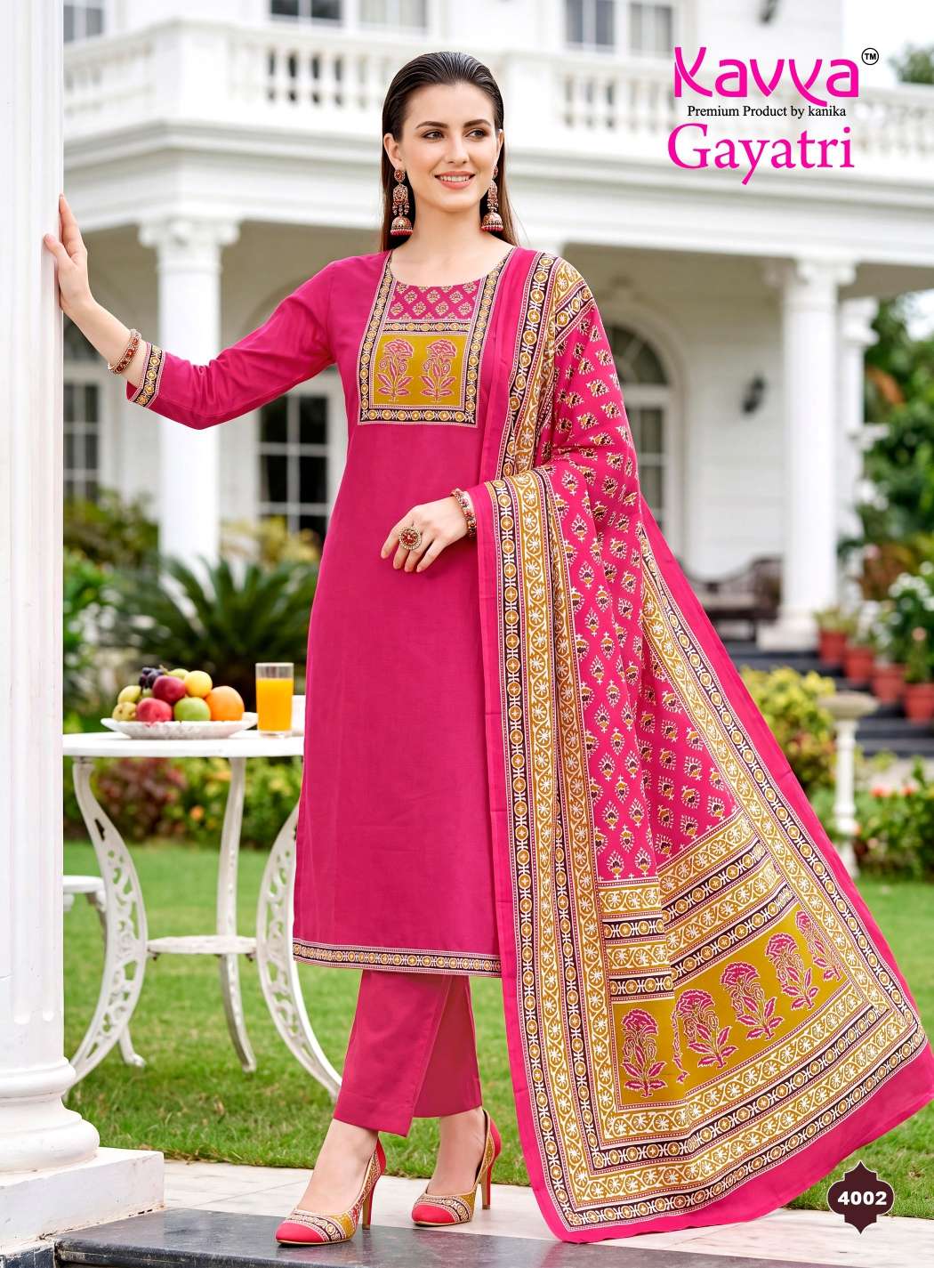 KAVYA GAYATRI VOL 4 COTTON FANCY WORKS KURTI WITH BOTTOM AND DUPATTA SET 
