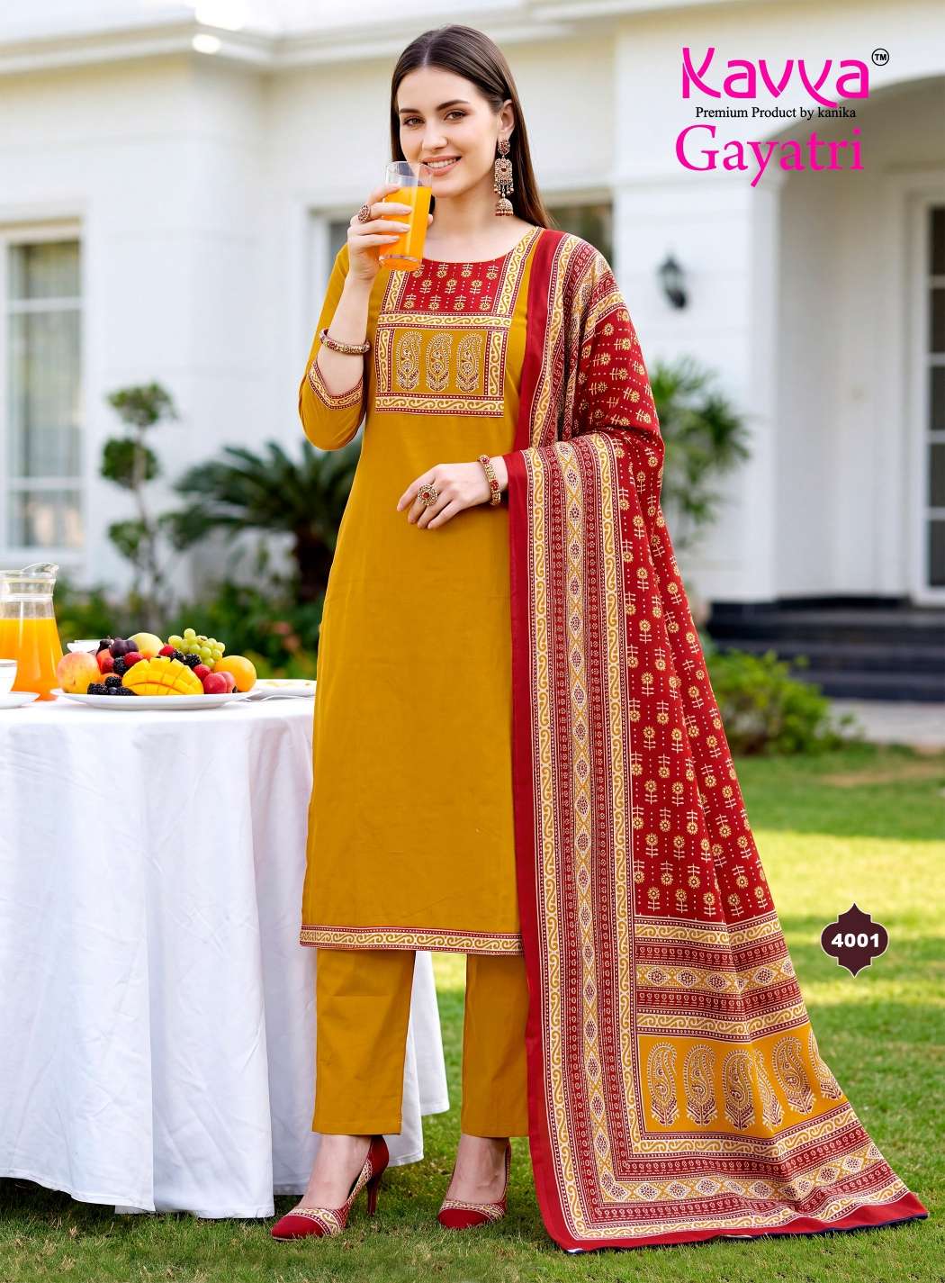 KAVYA GAYATRI VOL 4 COTTON FANCY WORKS KURTI WITH BOTTOM AND DUPATTA SET 