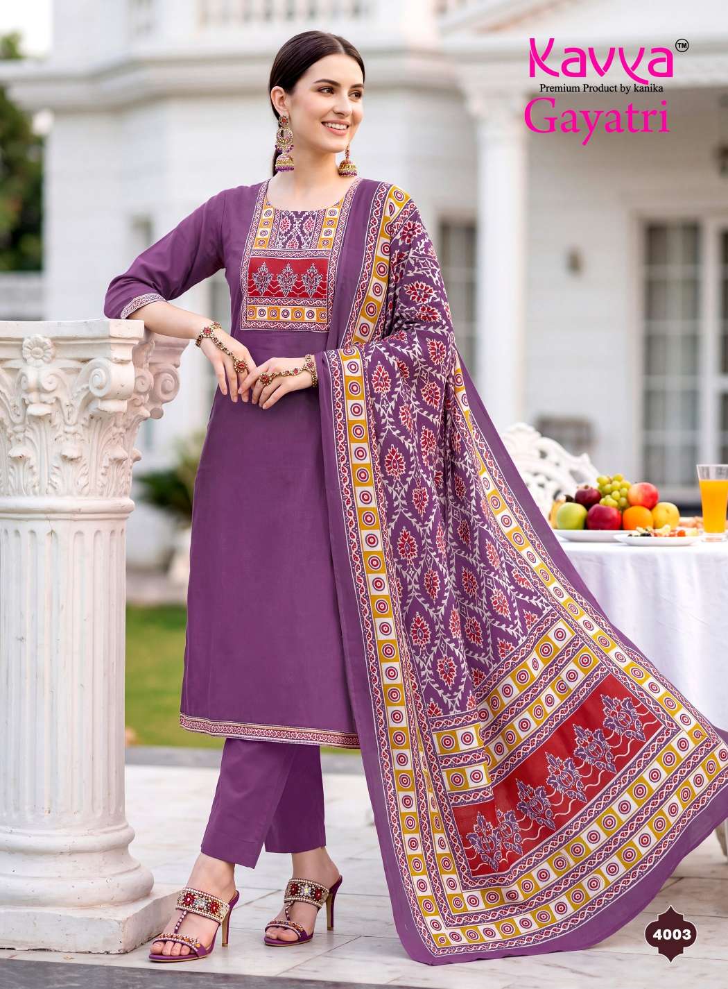 KAVYA GAYATRI VOL 4 COTTON FANCY WORKS KURTI WITH BOTTOM AND DUPATTA SET 