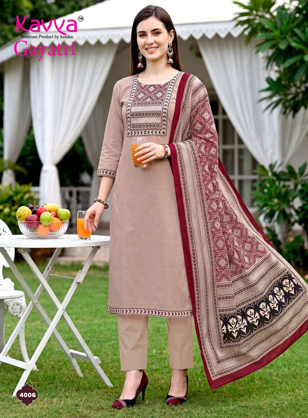 KAVYA GAYATRI VOL 4 COTTON FANCY WORKS KURTI WITH BOTTOM AND DUPATTA SET 