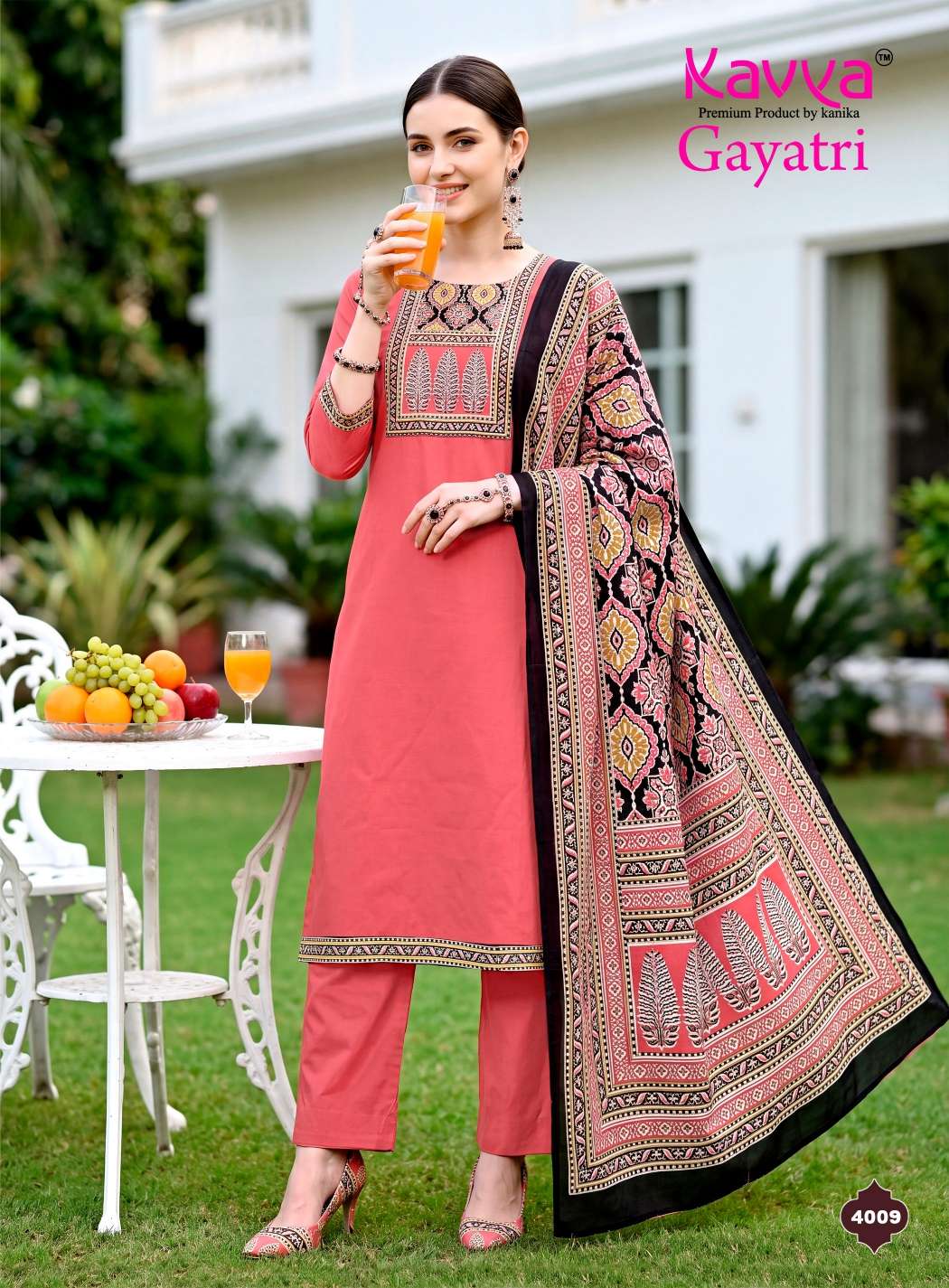KAVYA GAYATRI VOL 4 COTTON FANCY WORKS KURTI WITH BOTTOM AND DUPATTA SET 