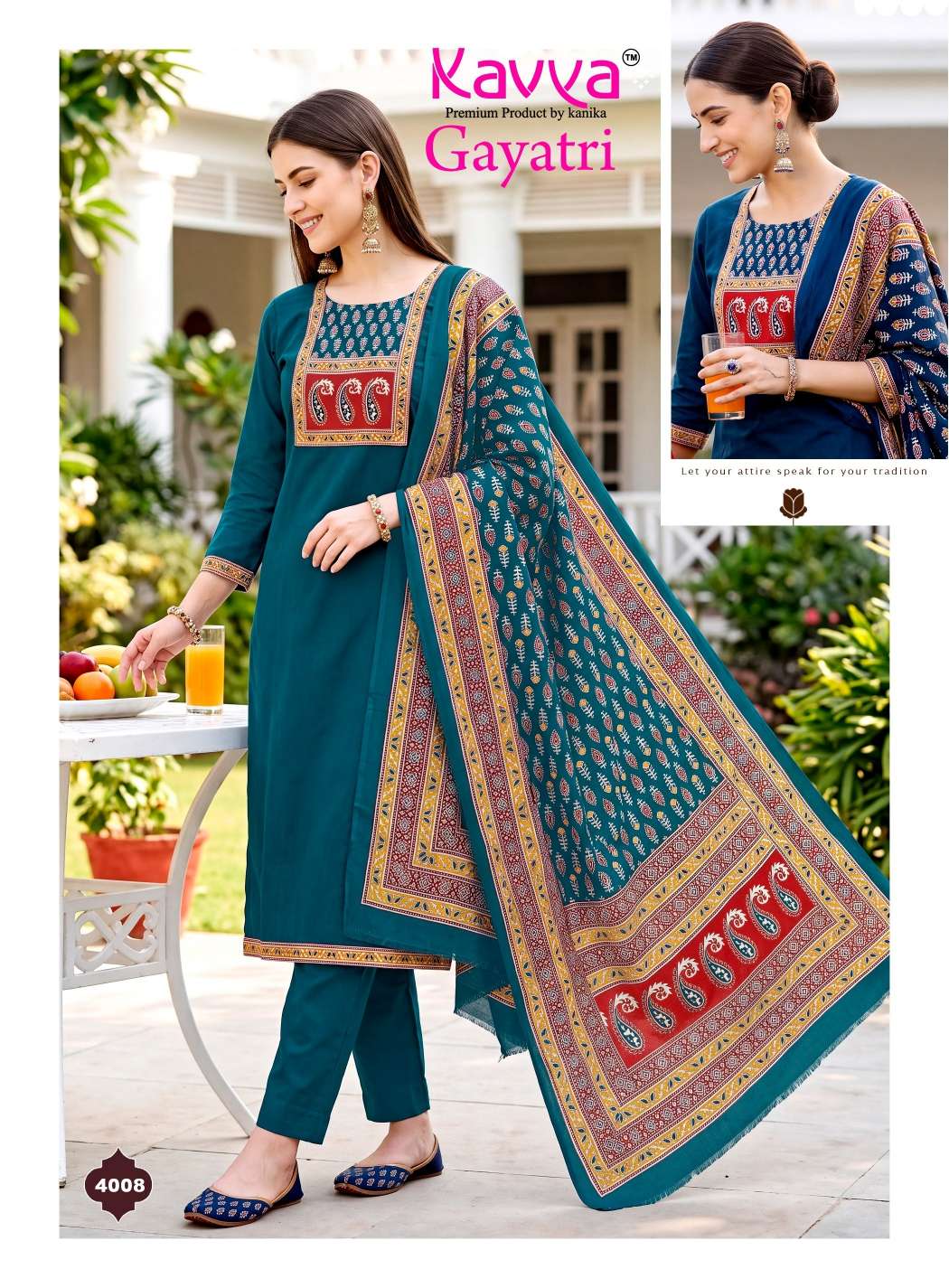 KAVYA GAYATRI VOL 4 COTTON FANCY WORKS KURTI WITH BOTTOM AND DUPATTA SET 