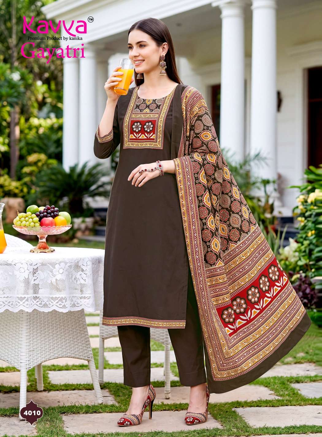 KAVYA GAYATRI VOL 4 COTTON FANCY WORKS KURTI WITH BOTTOM AND DUPATTA SET 