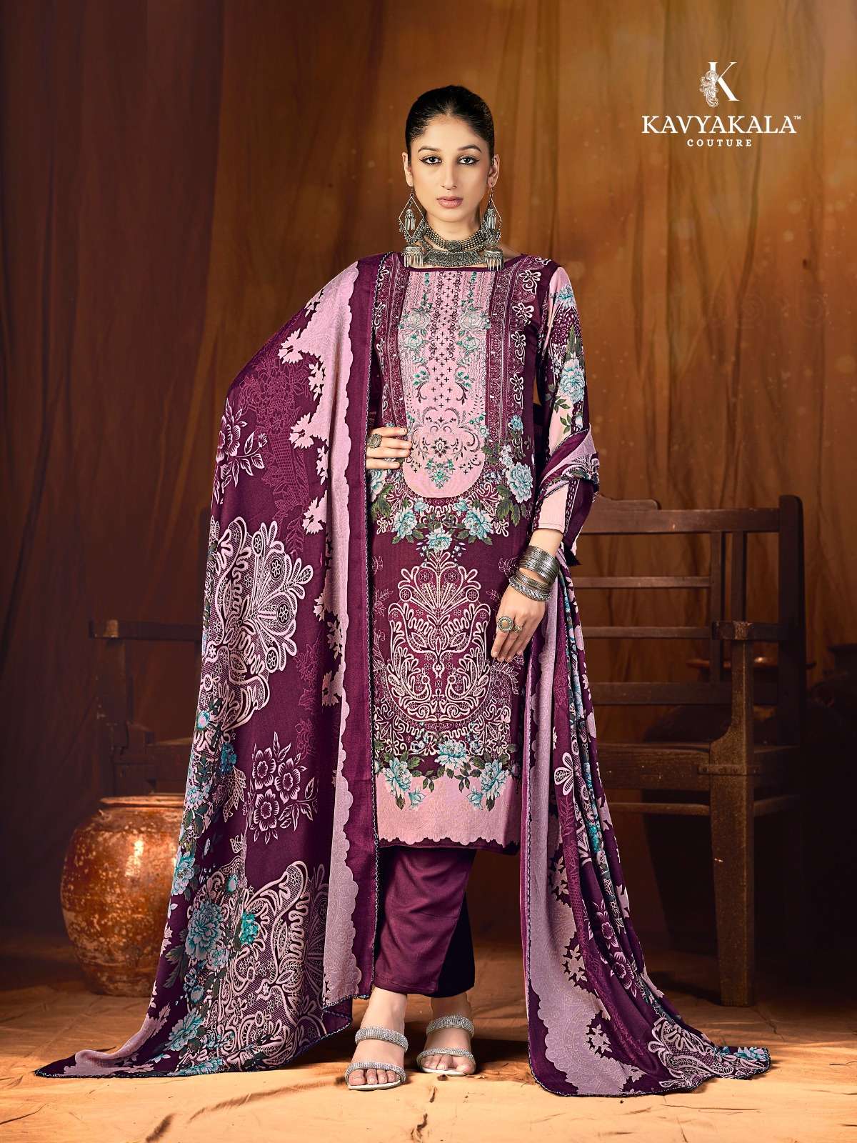 KAVYA‎ KALA COUTURE FITOOR VOL 5 PASHMINA DIGITAL PRINTS WITH FANCY WORK SUIT 