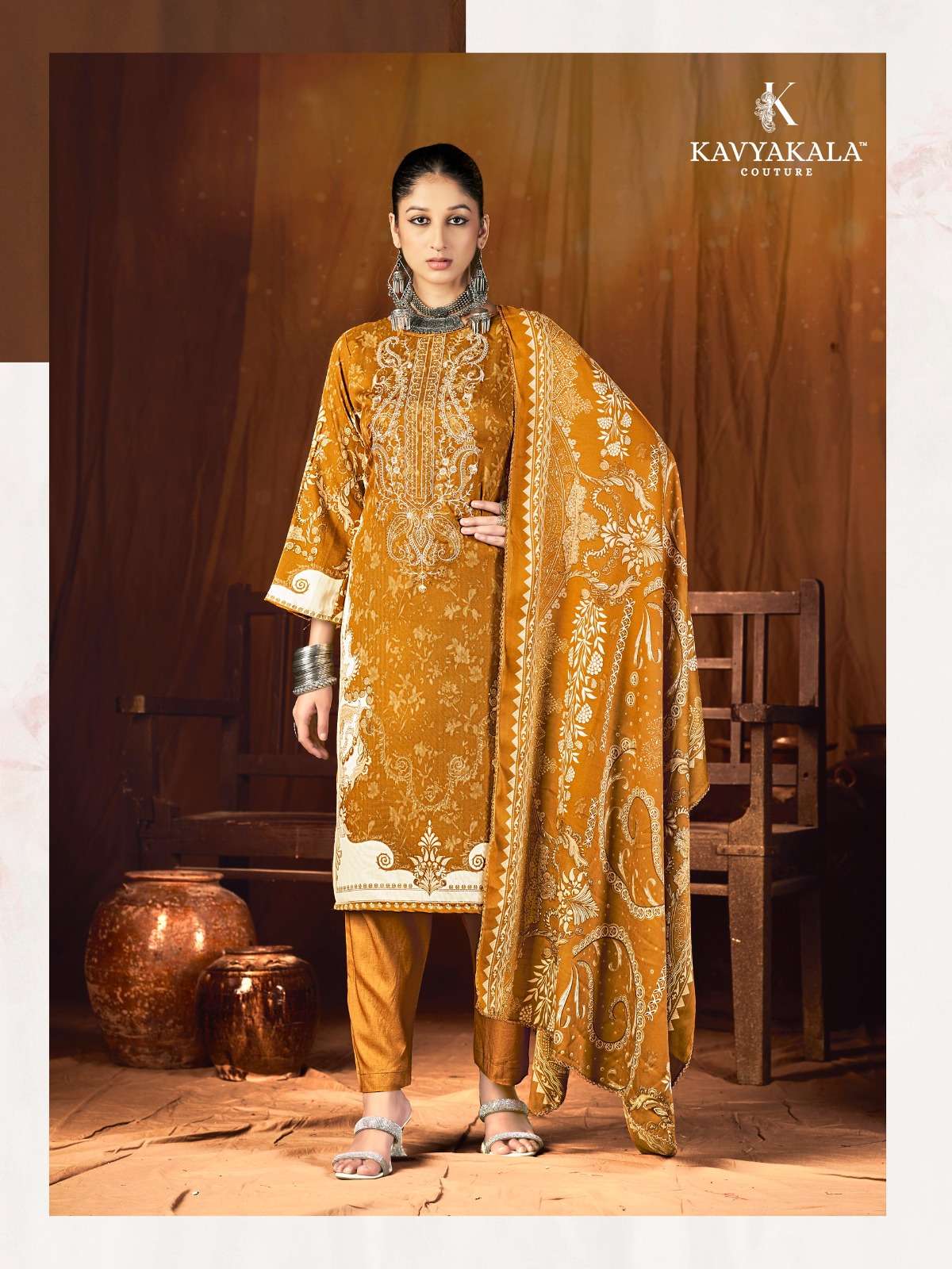 KAVYA‎ KALA COUTURE FITOOR VOL 5 PASHMINA DIGITAL PRINTS WITH FANCY WORK SUIT 