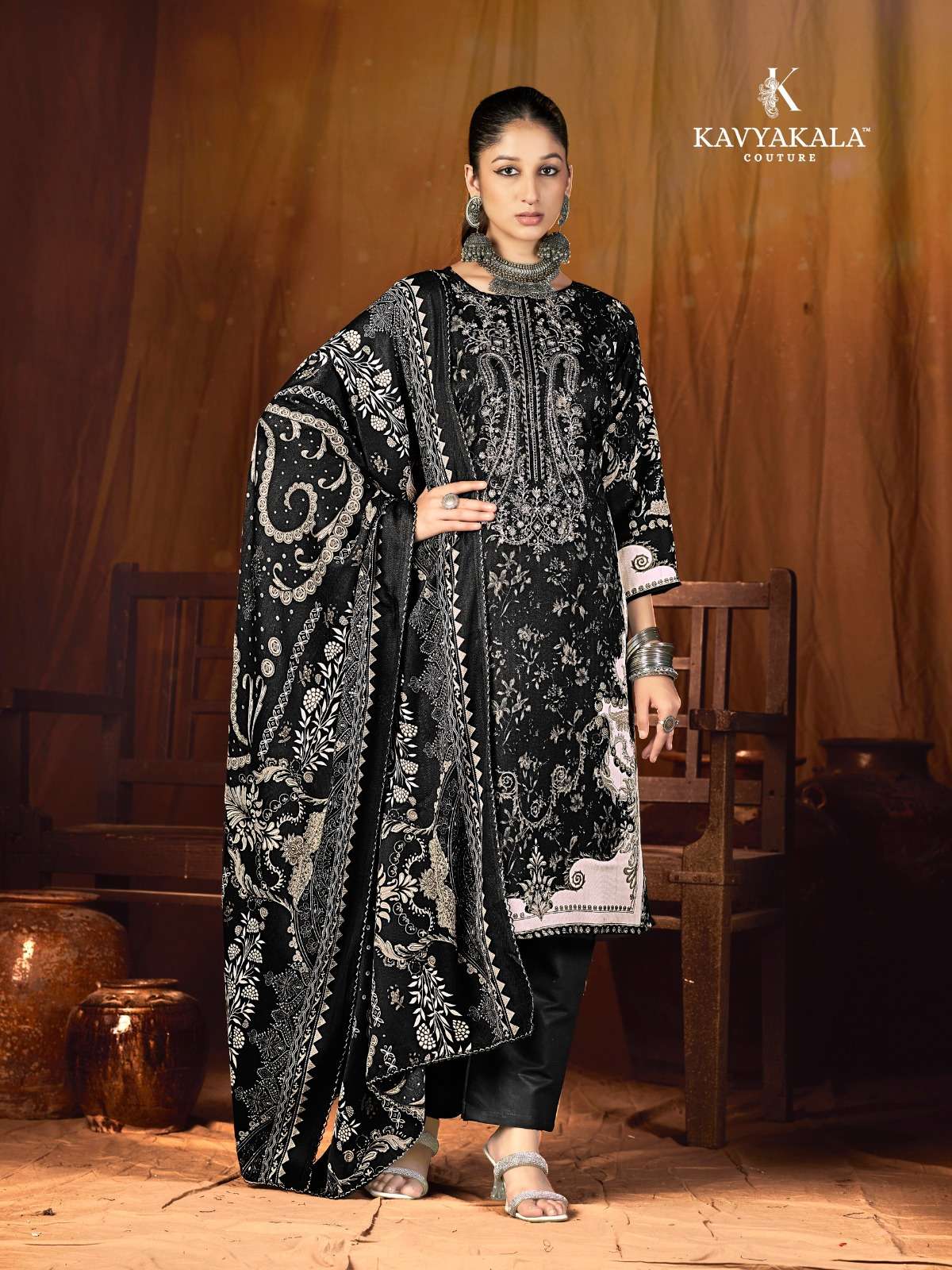 KAVYA‎ KALA COUTURE FITOOR VOL 5 PASHMINA DIGITAL PRINTS WITH FANCY WORK SUIT 