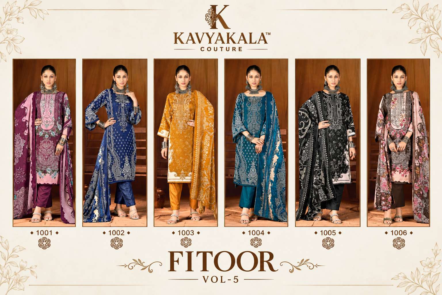 KAVYA‎ KALA COUTURE FITOOR VOL 5 PASHMINA DIGITAL PRINTS WITH FANCY WORK SUIT 