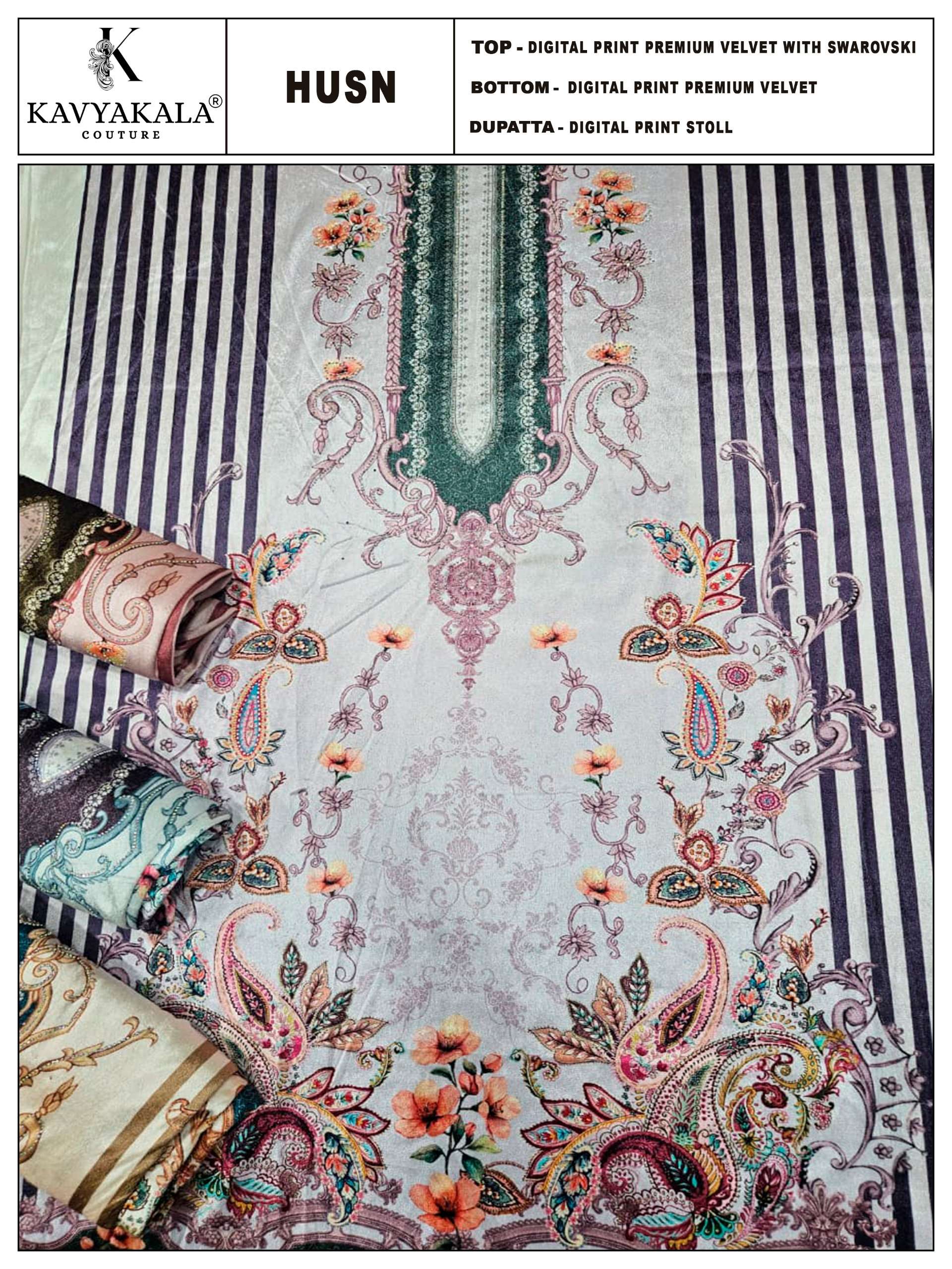 KAVYA‎ KALA COUTURE ‎‎‎‎HUSN VELVET DIGITAL PRINT WITH SWAROVSKI WORK SUIT