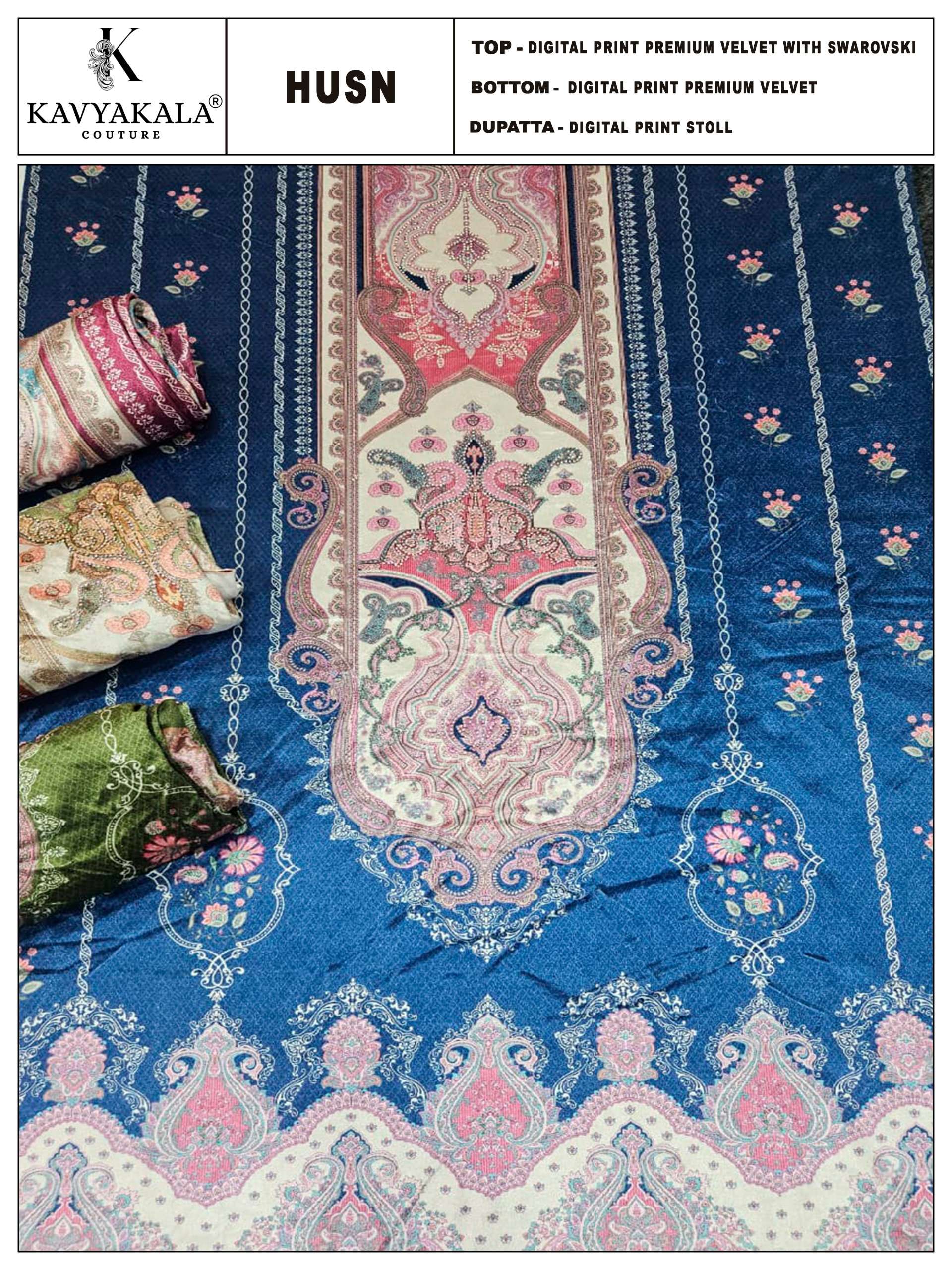 KAVYA‎ KALA COUTURE ‎‎‎‎HUSN VELVET DIGITAL PRINT WITH SWAROVSKI WORK SUIT