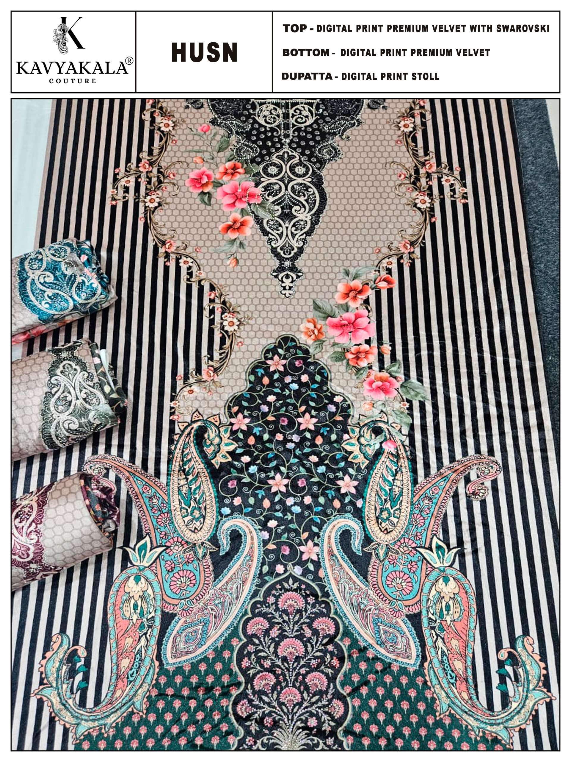 KAVYA‎ KALA COUTURE ‎‎‎‎HUSN VELVET DIGITAL PRINT WITH SWAROVSKI WORK SUIT