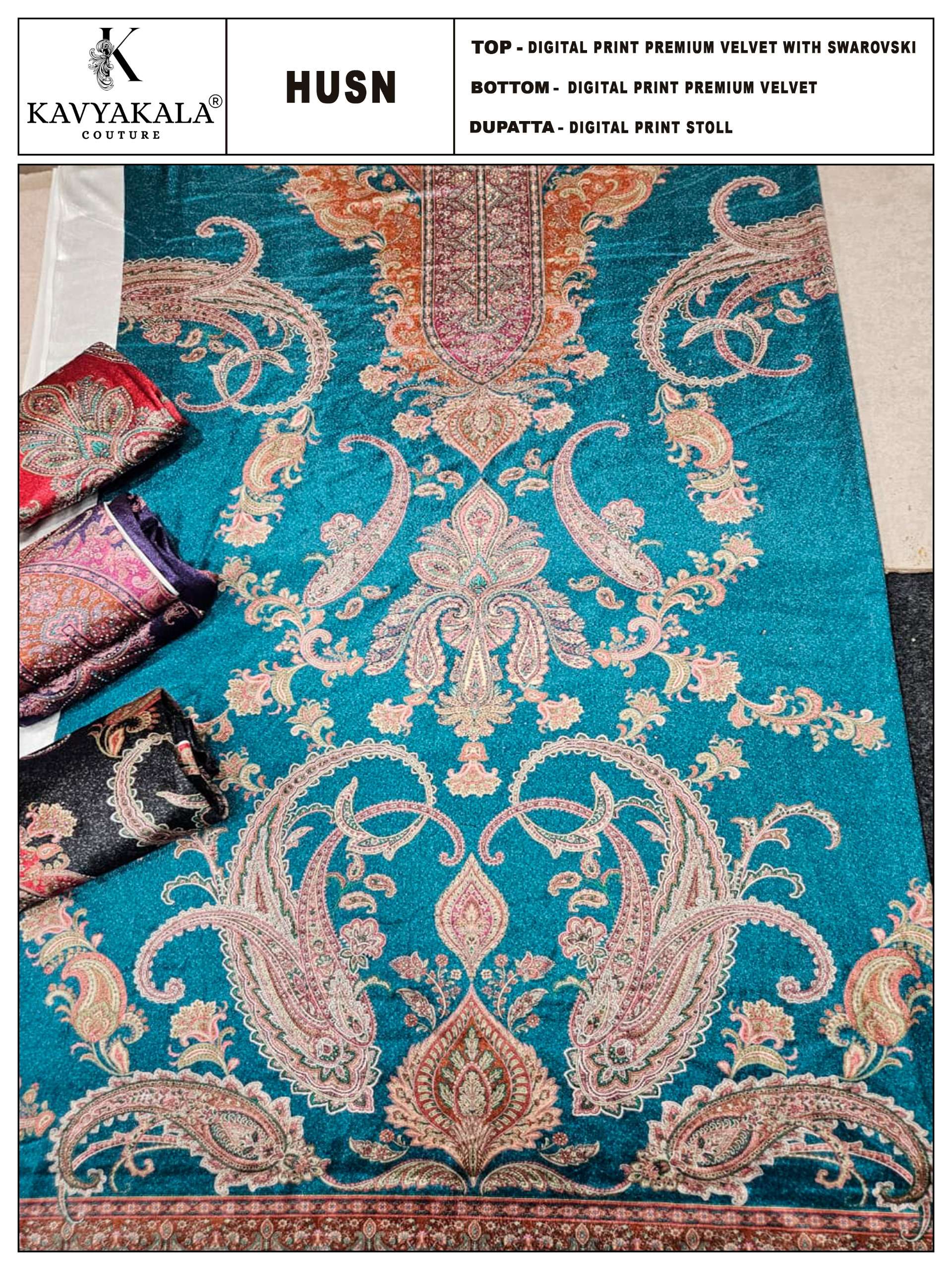 KAVYA‎ KALA COUTURE ‎‎‎‎HUSN VELVET DIGITAL PRINT WITH SWAROVSKI WORK SUIT