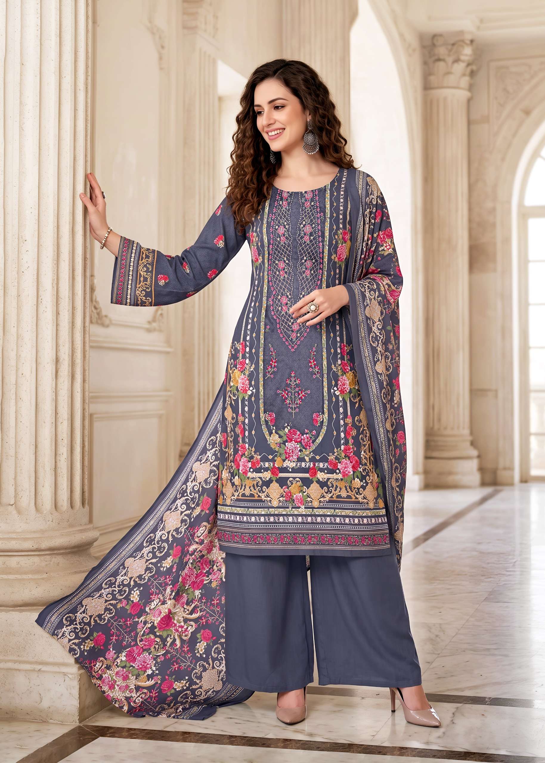 KAVYA‎‎‎ KALA COUTURE NEEDLE WONDER COTTON DIGITAL PRINTS WITH FANCY WORK SUIT