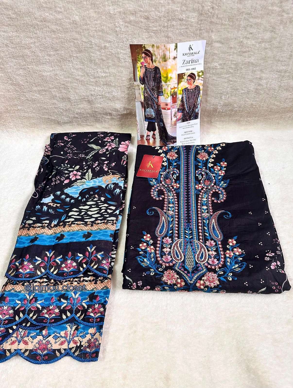 KAVYA KALA COUTURE ZARINA‎ LAWN COTTON DIGITAL PRINTS WITH FANCY WORK SUIT