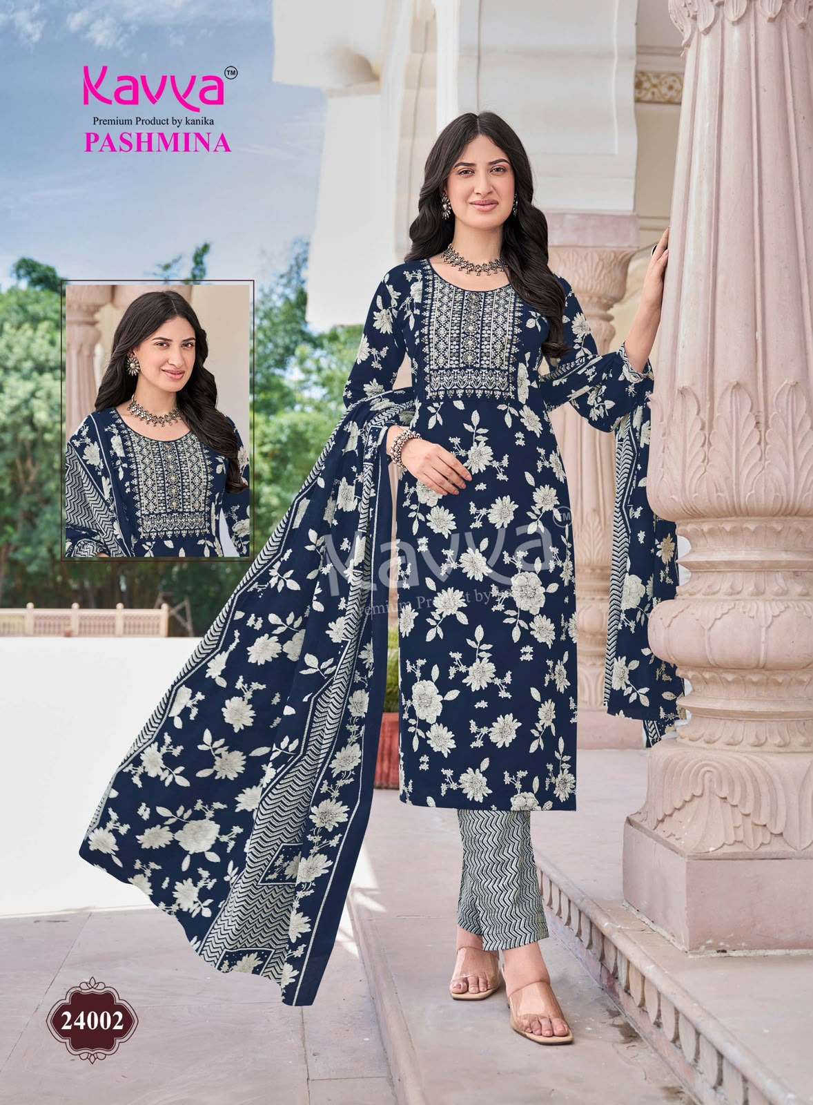 KAVYA PASHMINA VOL 24 COTTON PRINT FANCY STRAIGHT KURTI BOTTOM AND DUPATTA SET 