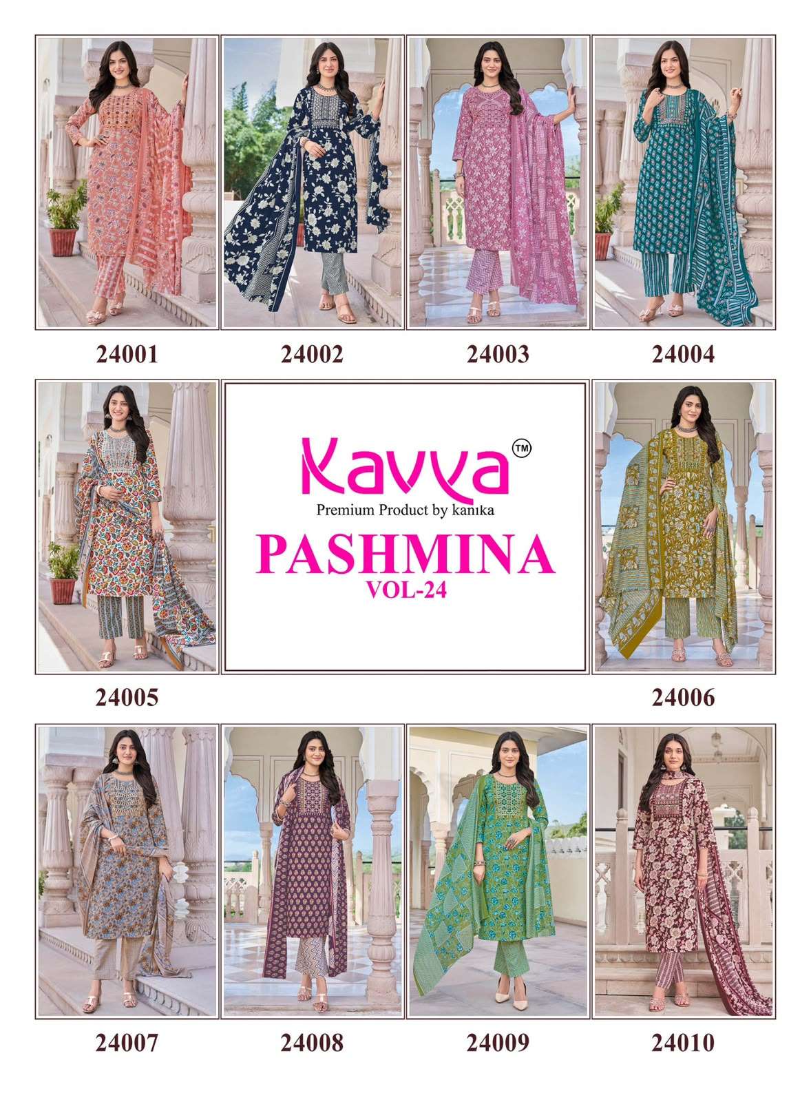 KAVYA PASHMINA VOL 24 COTTON PRINT FANCY STRAIGHT KURTI BOTTOM AND DUPATTA SET 