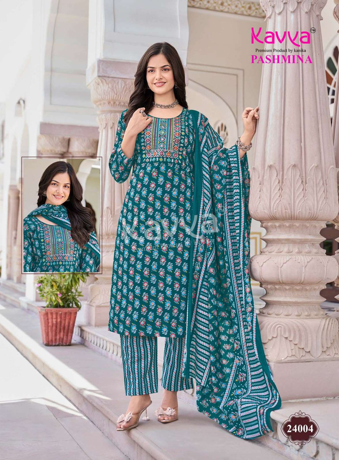 KAVYA PASHMINA VOL 24 COTTON PRINT FANCY STRAIGHT KURTI BOTTOM AND DUPATTA SET 