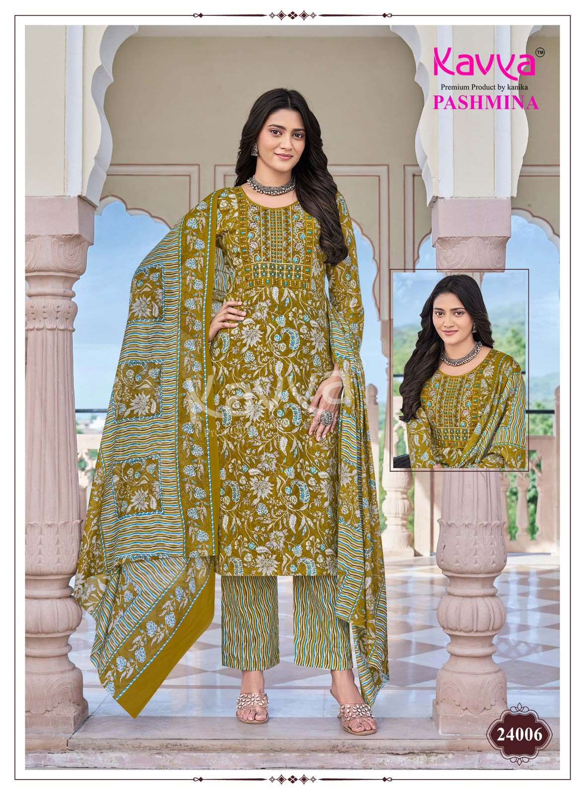 KAVYA PASHMINA VOL 24 COTTON PRINT FANCY STRAIGHT KURTI BOTTOM AND DUPATTA SET 