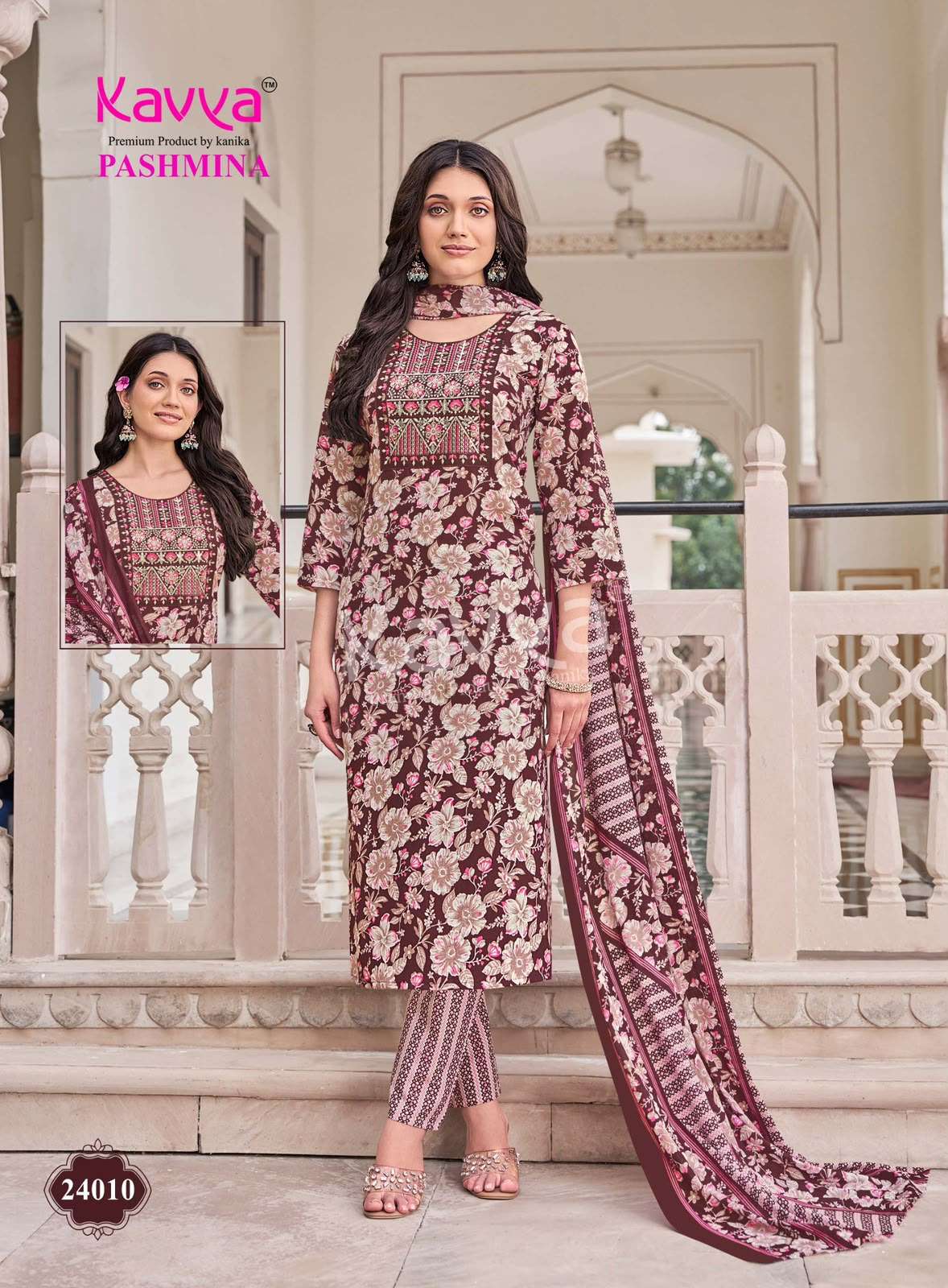 KAVYA PASHMINA VOL 24 COTTON PRINT FANCY STRAIGHT KURTI BOTTOM AND DUPATTA SET 