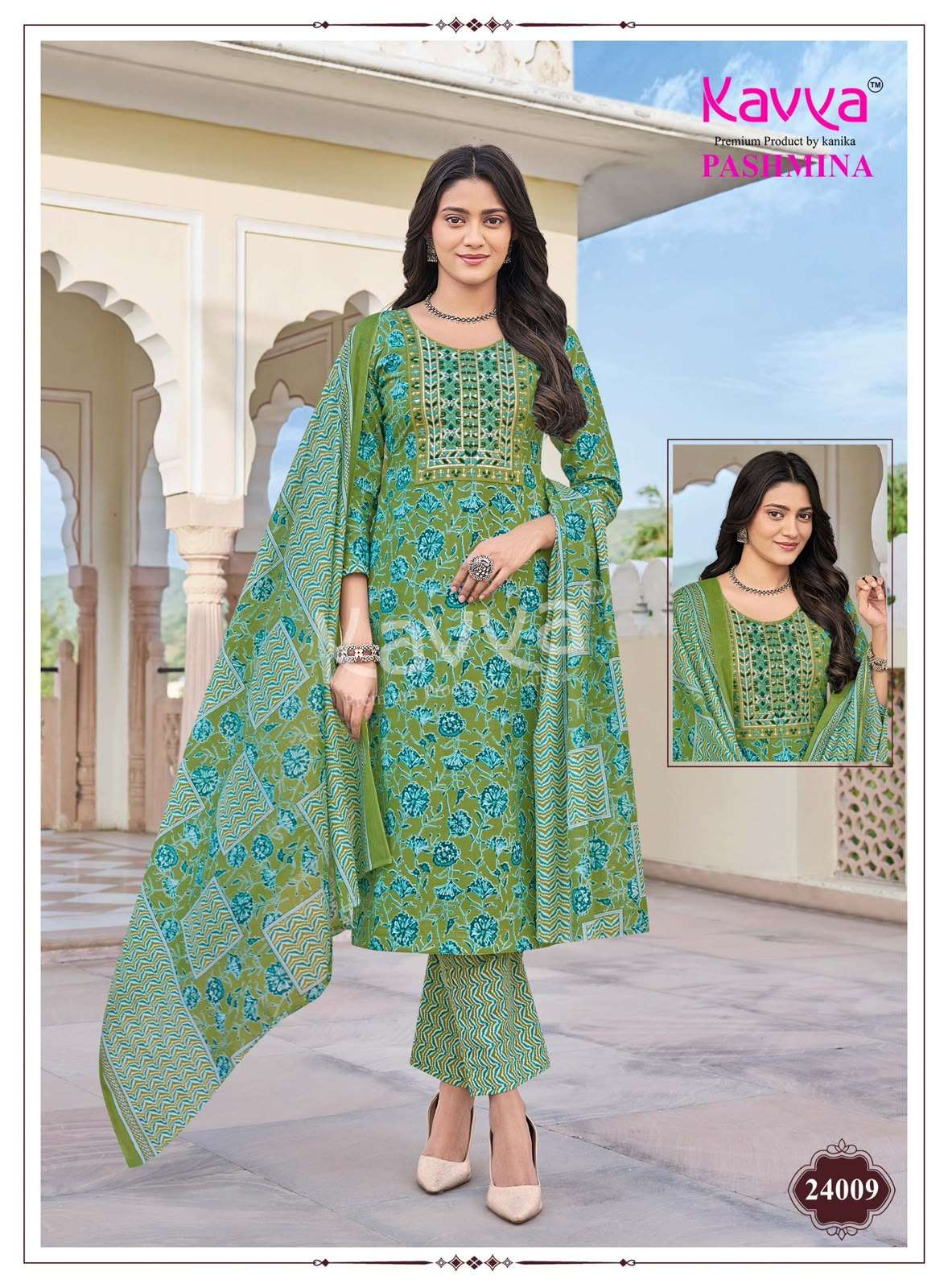 KAVYA PASHMINA VOL 24 COTTON PRINT FANCY STRAIGHT KURTI BOTTOM AND DUPATTA SET 