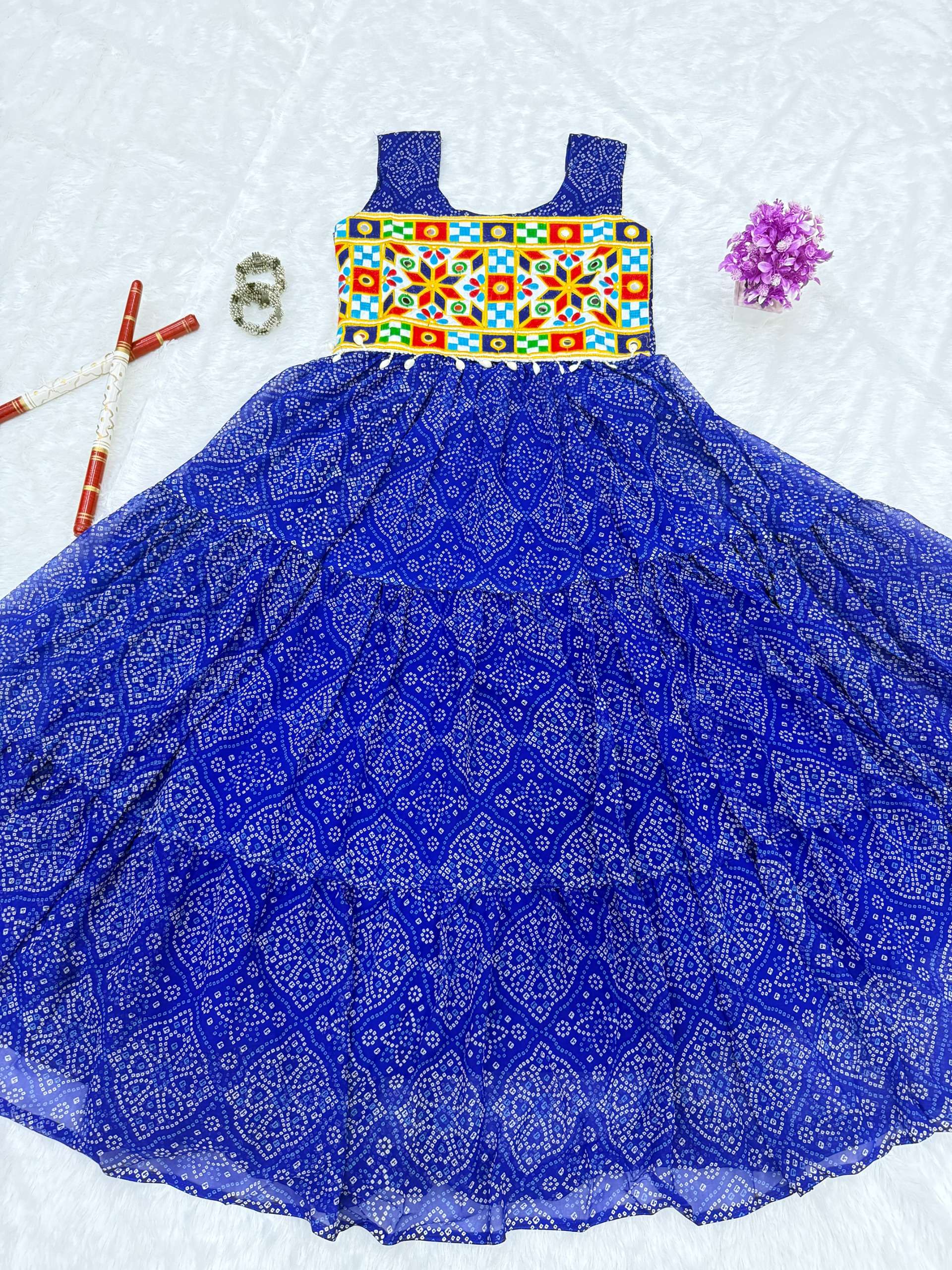 KD 10 GEORGETTE BANDHANI PRINT WITH FANCY WORK NAVRATRI WEAR LADIES GOWN 