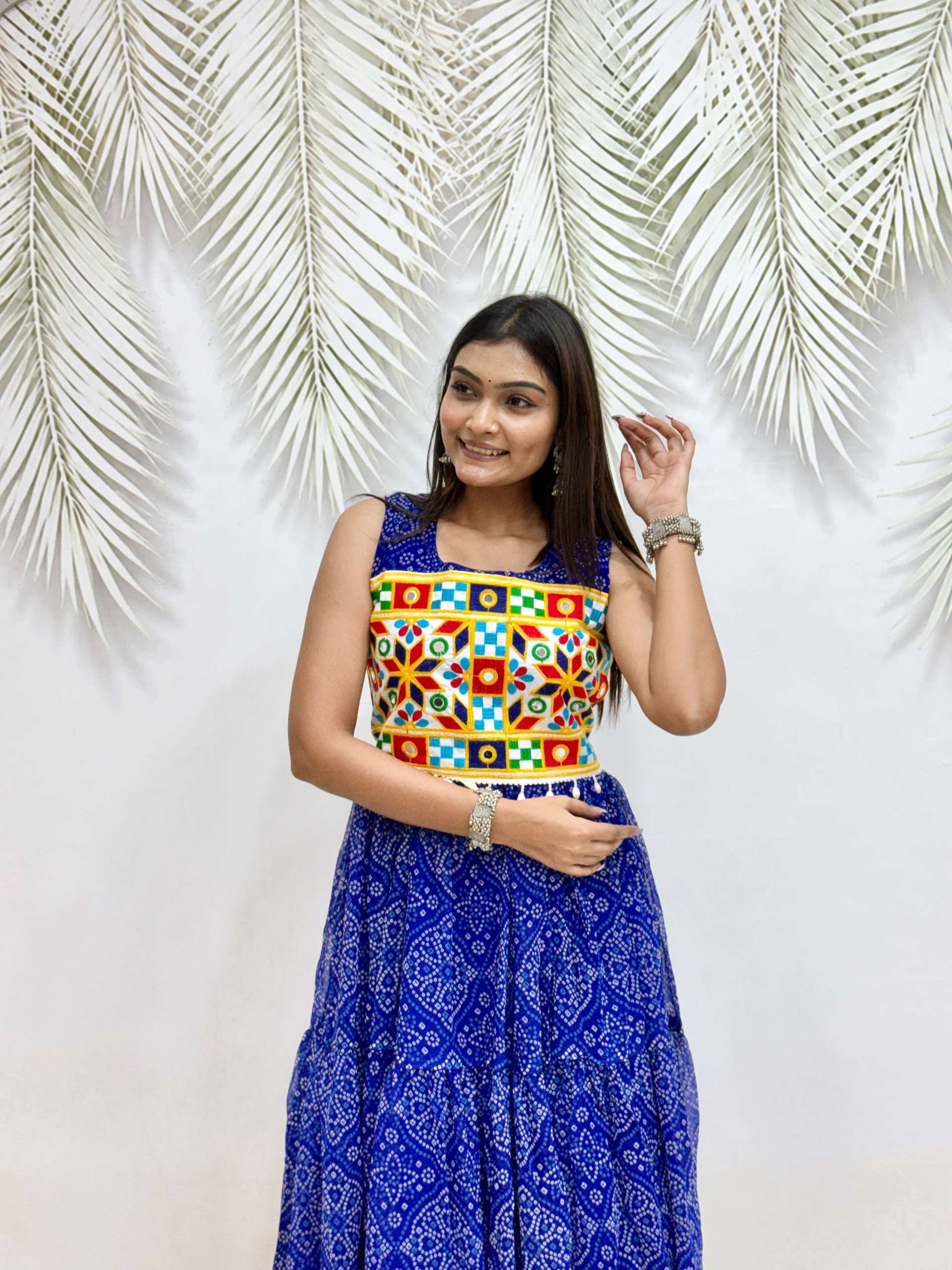 KD 10 GEORGETTE BANDHANI PRINT WITH FANCY WORK NAVRATRI WEAR LADIES GOWN 