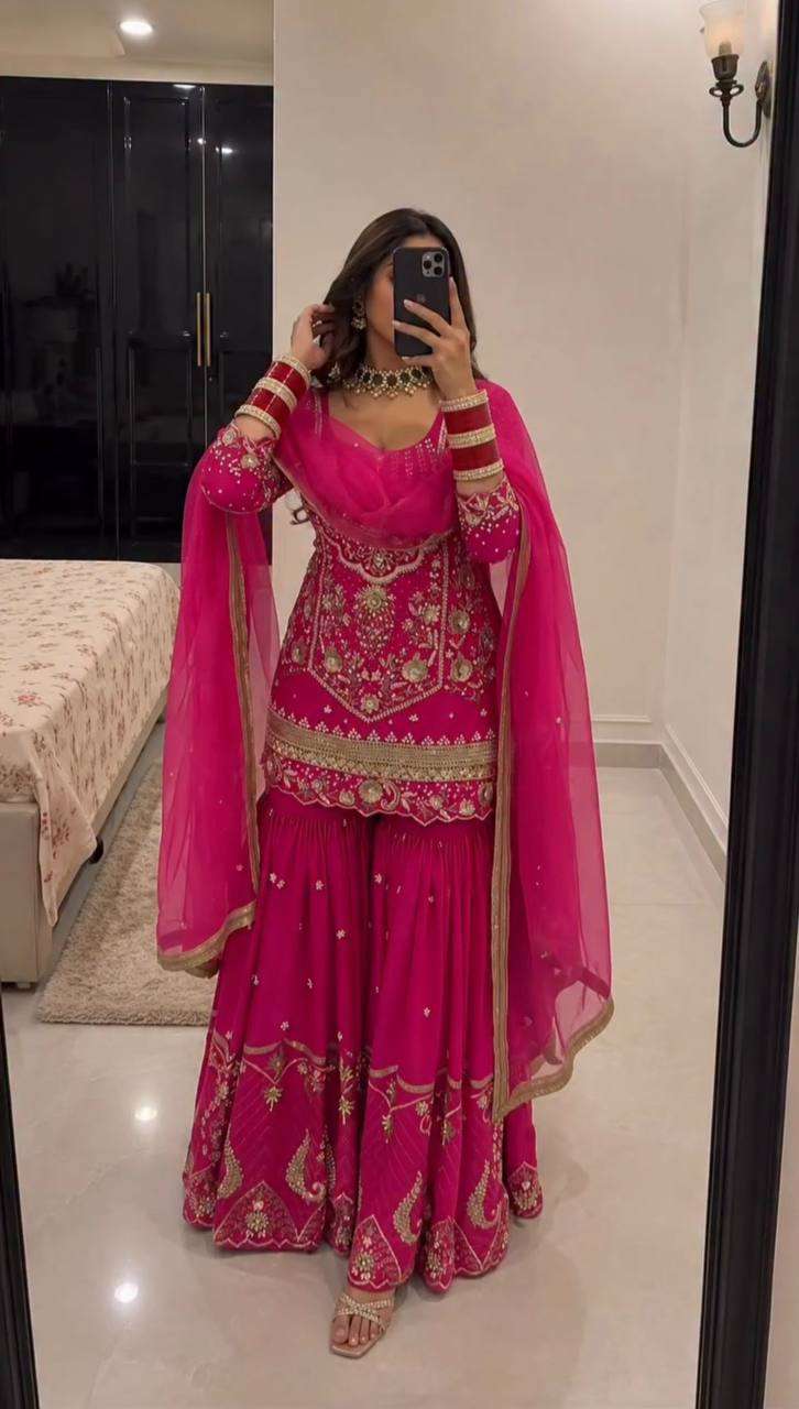 KF 1736 GEORGETTE HEAVY EMBROIDERED DESIGNER FESTIVE WEAR SHARARA SUIT