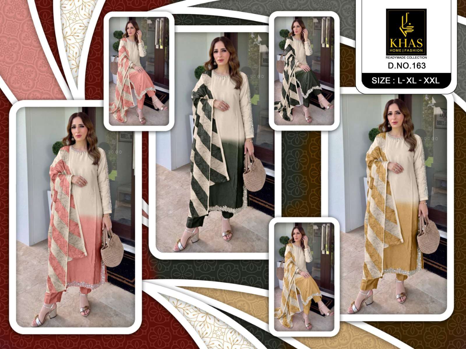 KHAS FASHION D NO 163 TWO TONE SATIN FABRIC BEAUTIFUL DESIGNER WORK READY MADE PAKISTANI SUIT 